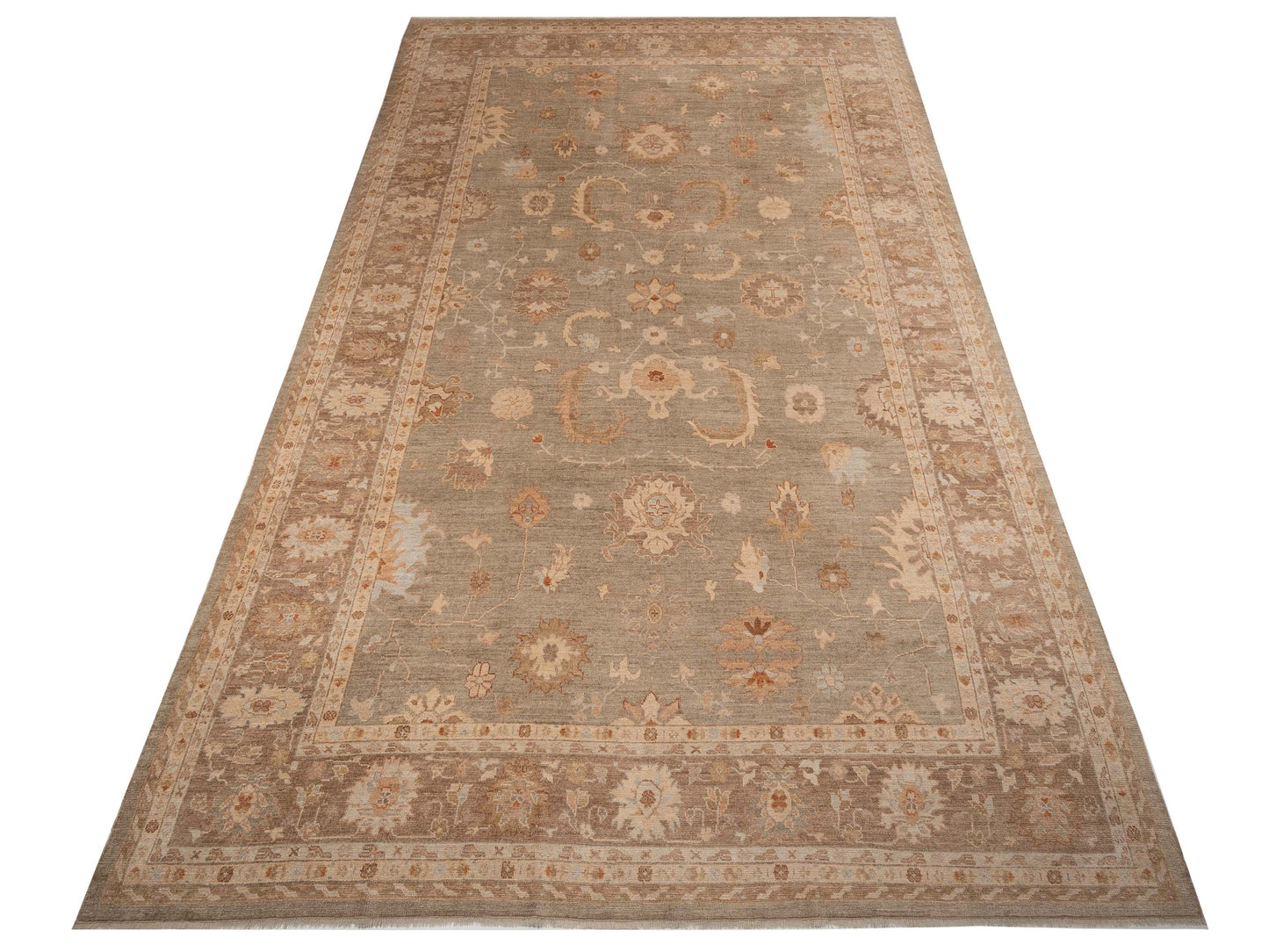 Angora Oushak 110384 Green Brown 12.7x20.7 Hand Knotted Rug