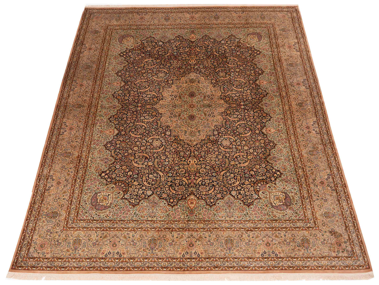 Pure Silk 113228 Black Camel 8.11x12.3 Hand Knotted Rug