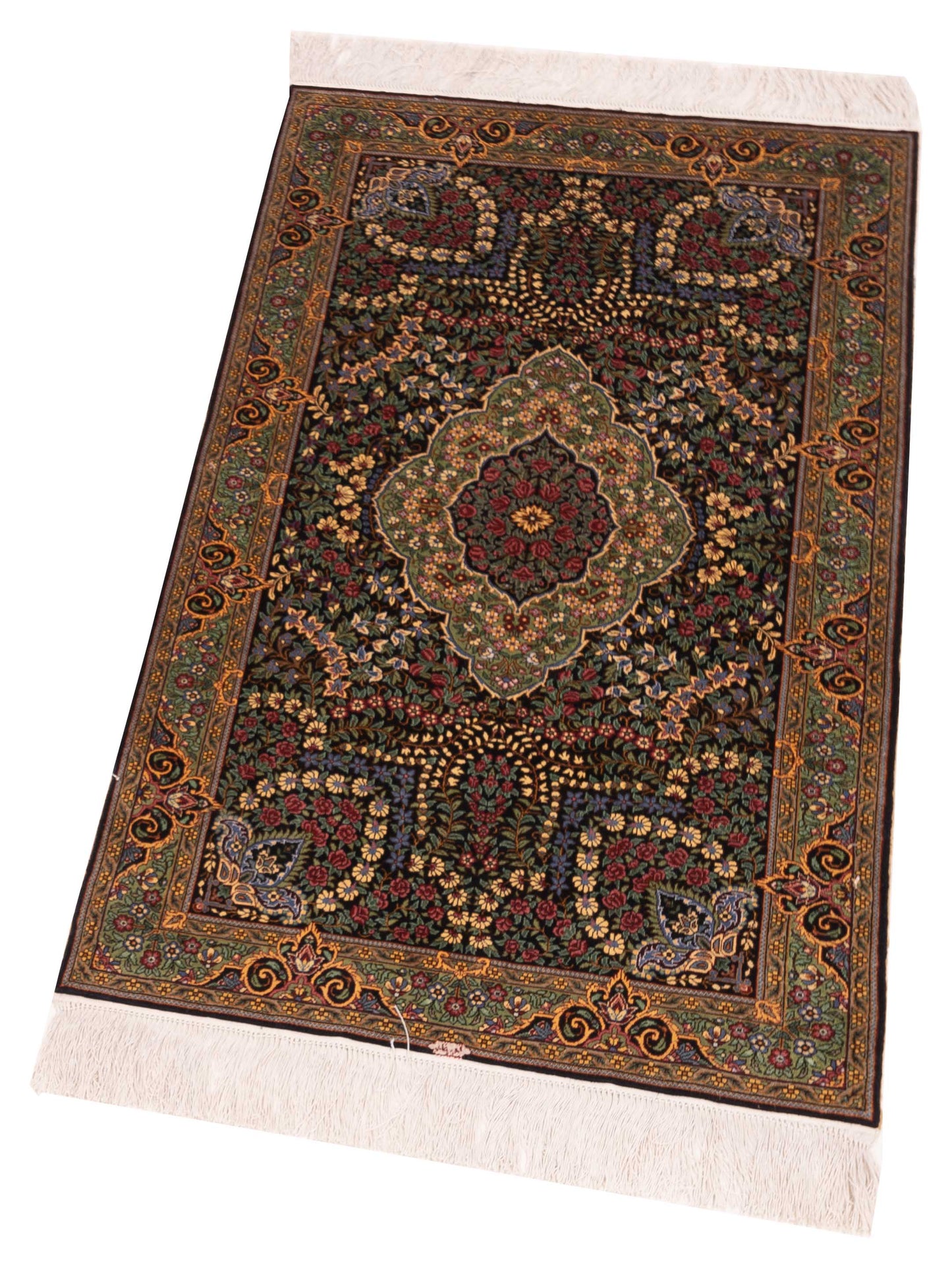Pure Silk 122115 Black Green 2.4x4.1 Hand Knotted Rug