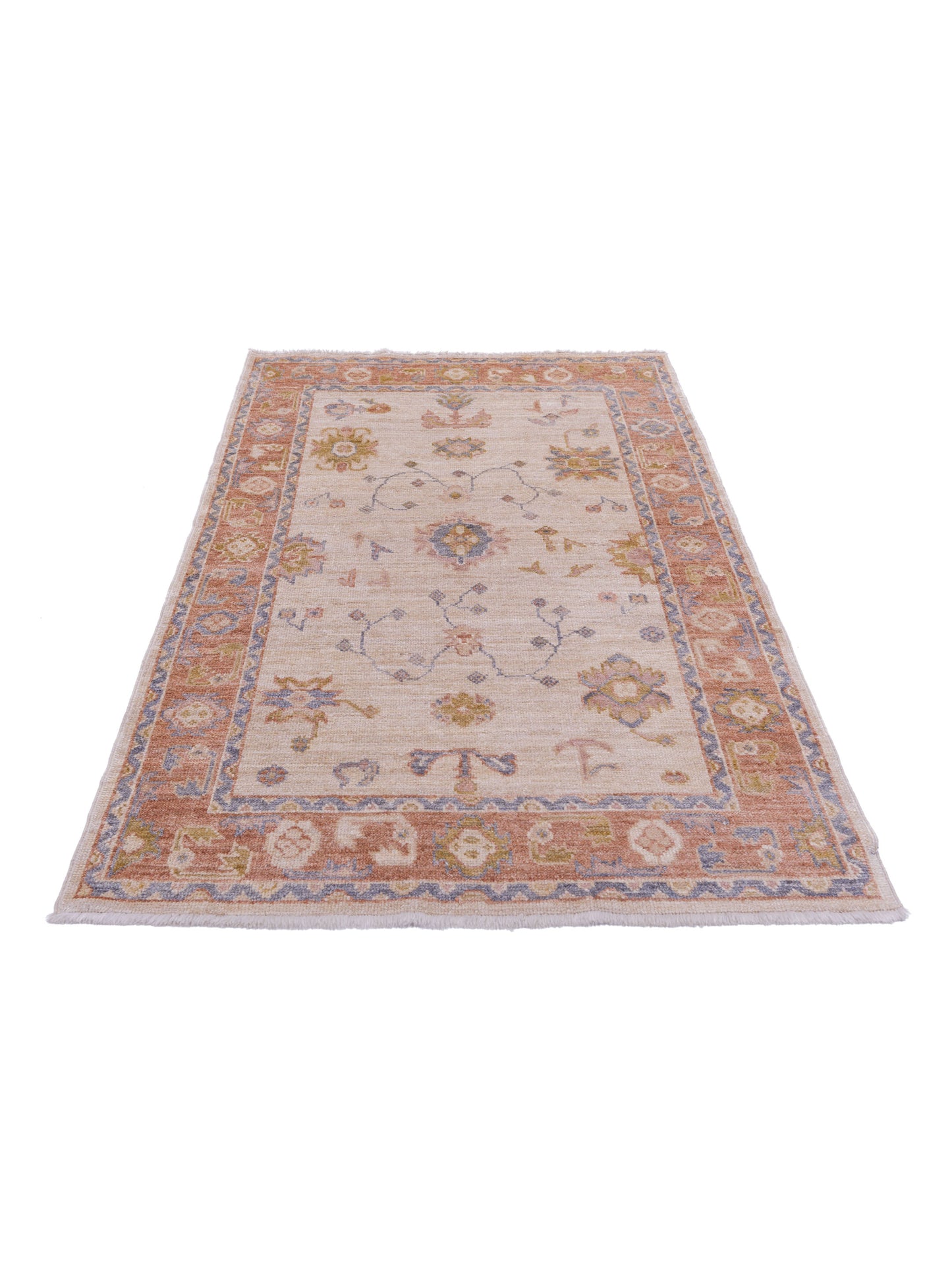 Angora Oushak 141172 Ivory Red 4.2x6.7 Hand Knotted Rug
