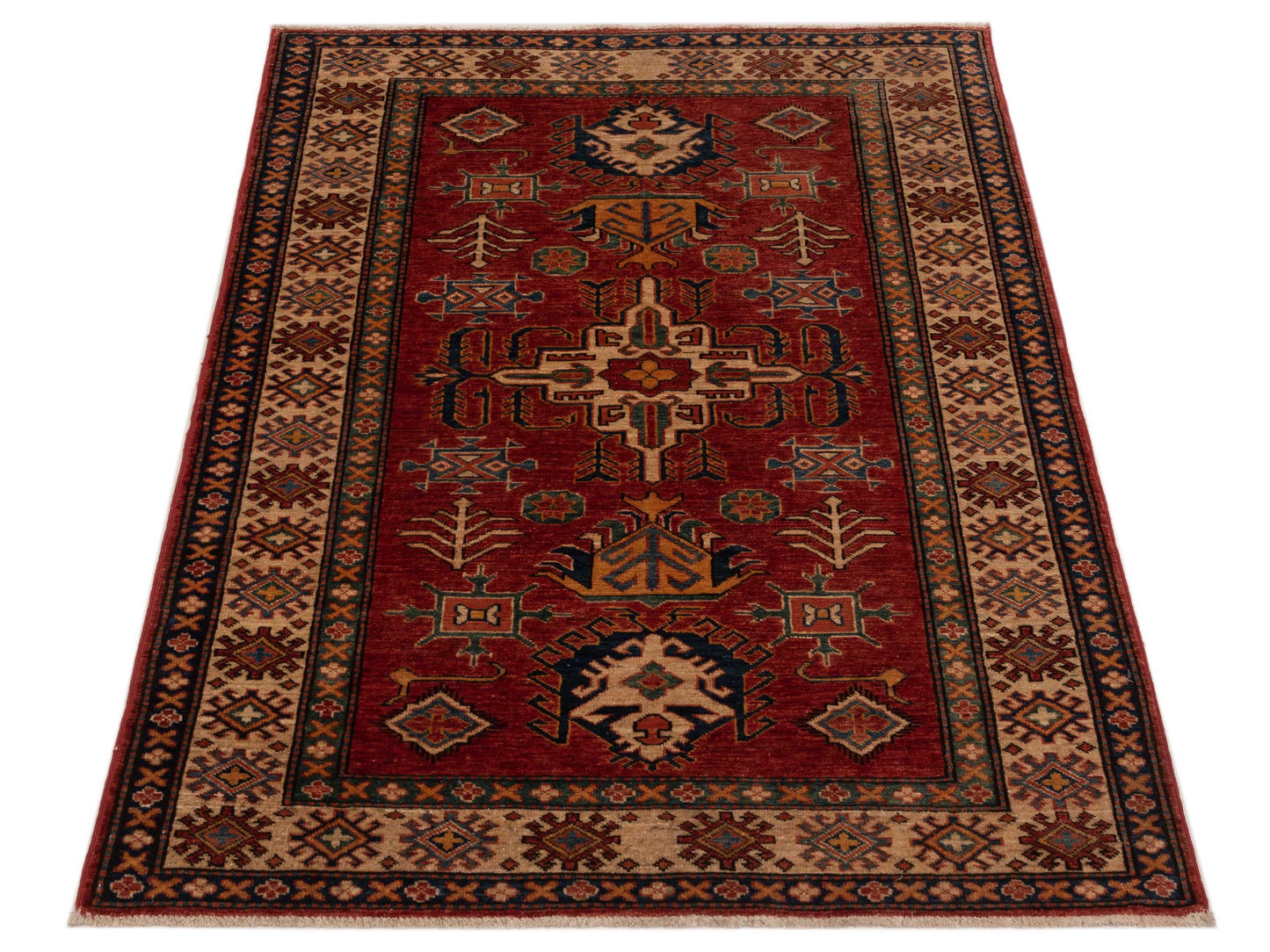 Artisan Kazak 121750 Red Beige 3.10x6 Hand Knotted Rug