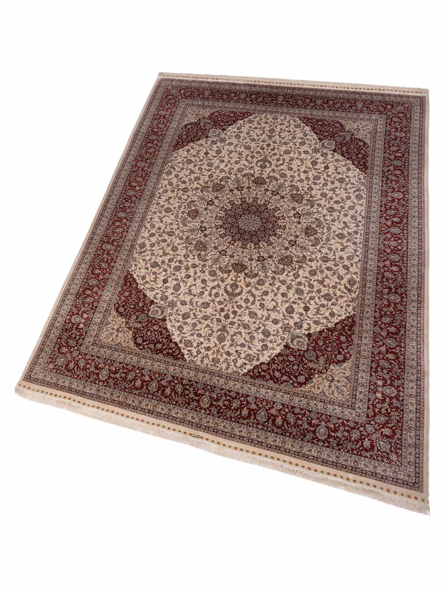 Pure Silk 117823 Ivory Red 8.4x11.7 Hand Knotted Rug