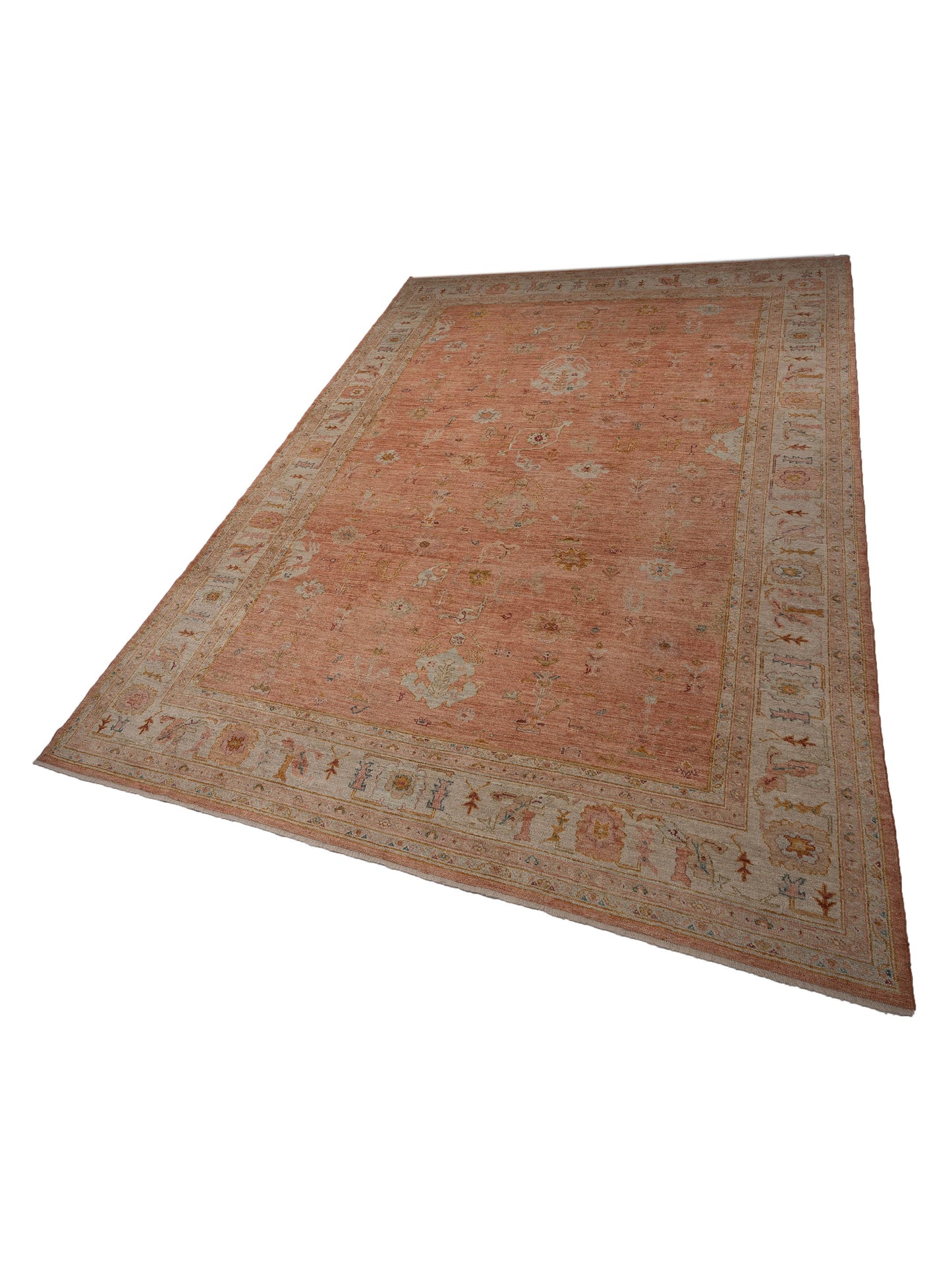 Angora Oushak 148231 Pink Ivory 12.2x17.6 Hand Knotted Rug