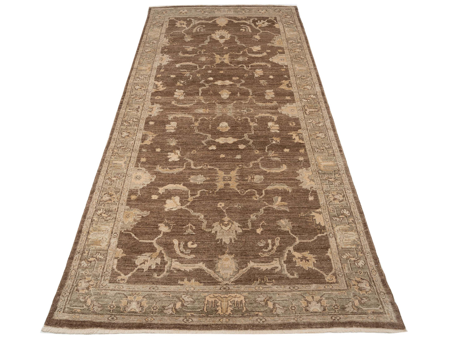 Angora Oushak 130299 Brown Green 6.3x14.8 Hand Knotted Rug