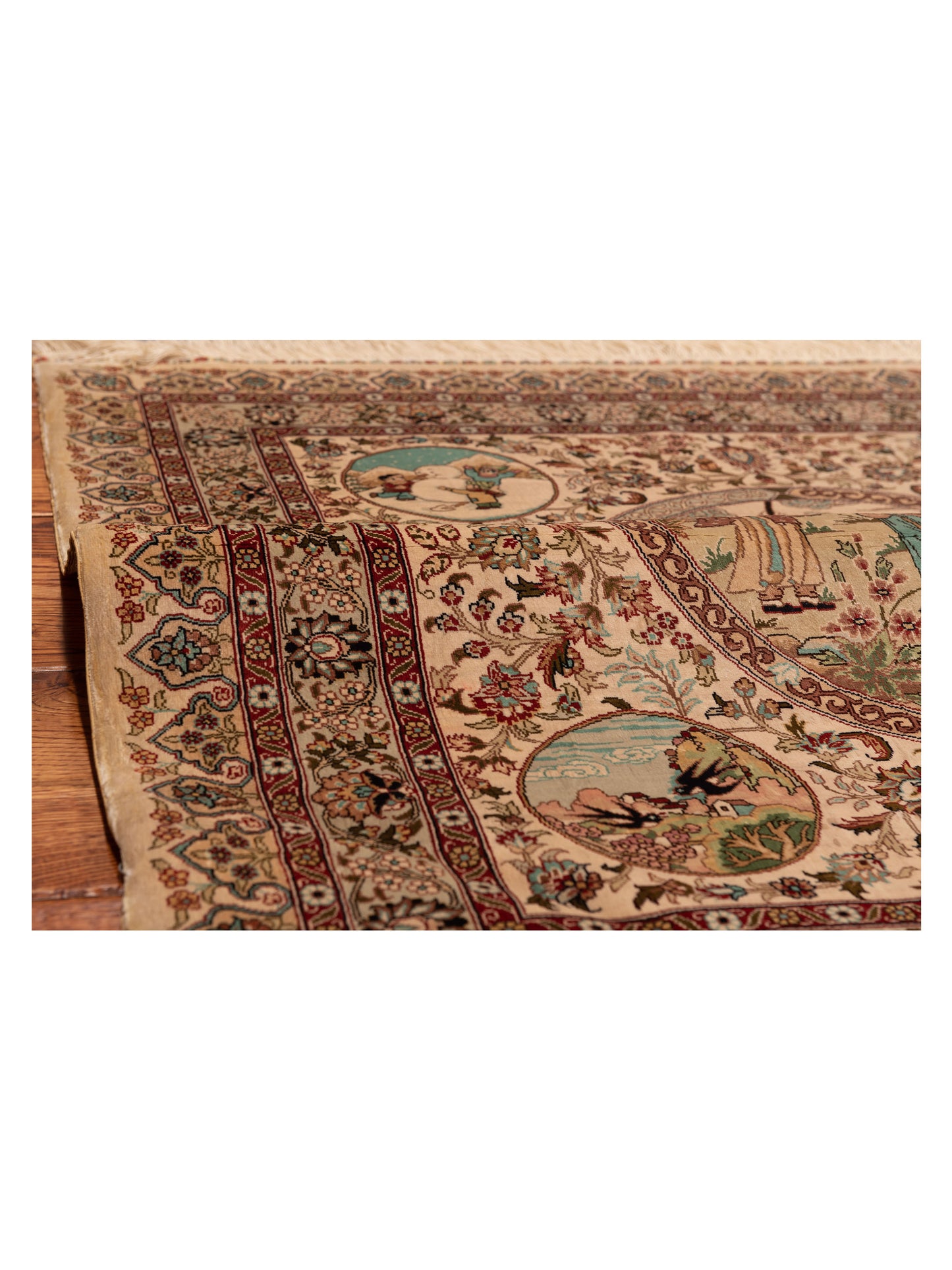 Pure Silk 125288 Ivory Beige 3.1x3.1 Hand Knotted Rug