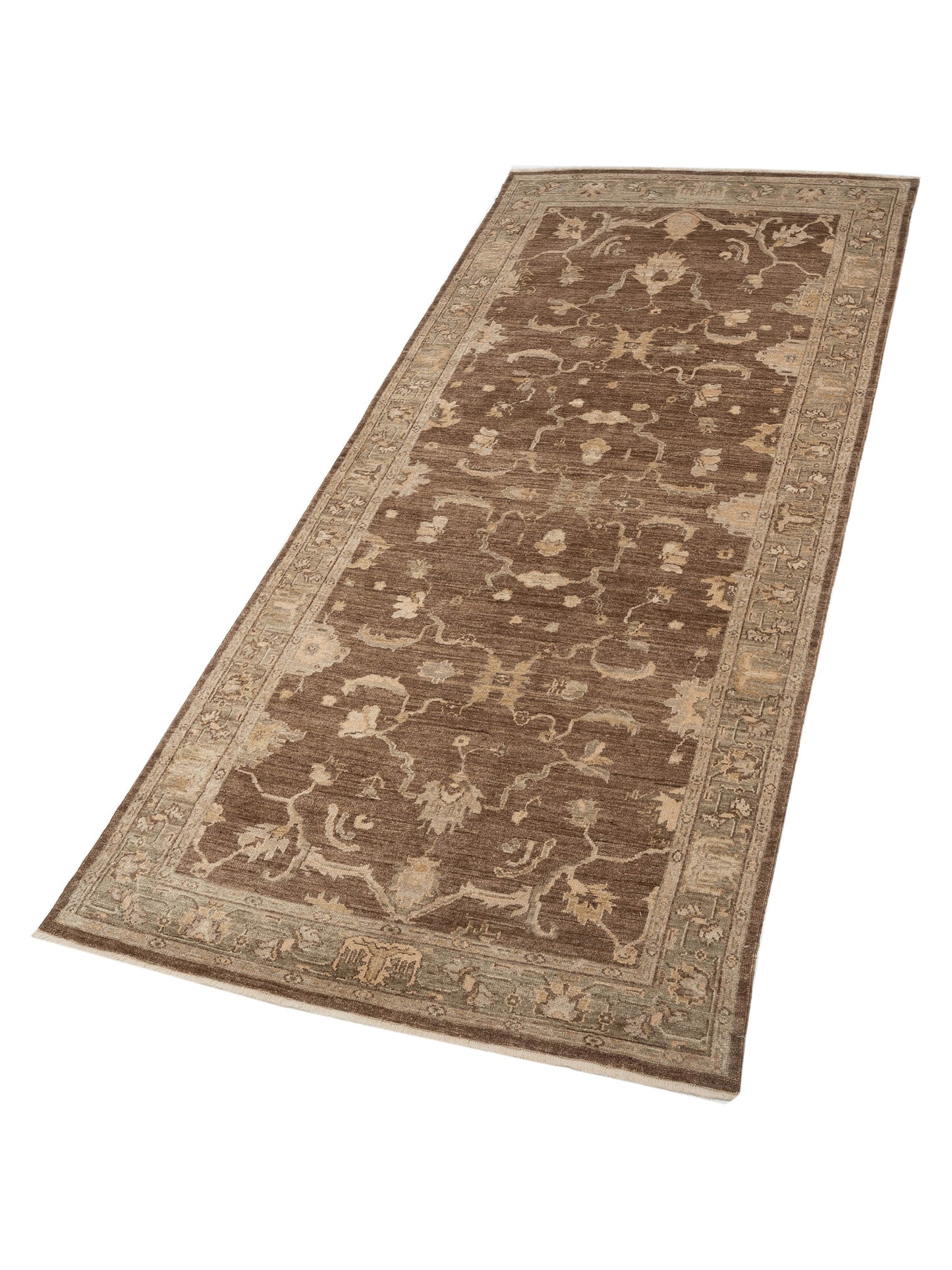 Angora Oushak 130299 Brown Green 6.3x14.8 Hand Knotted Rug