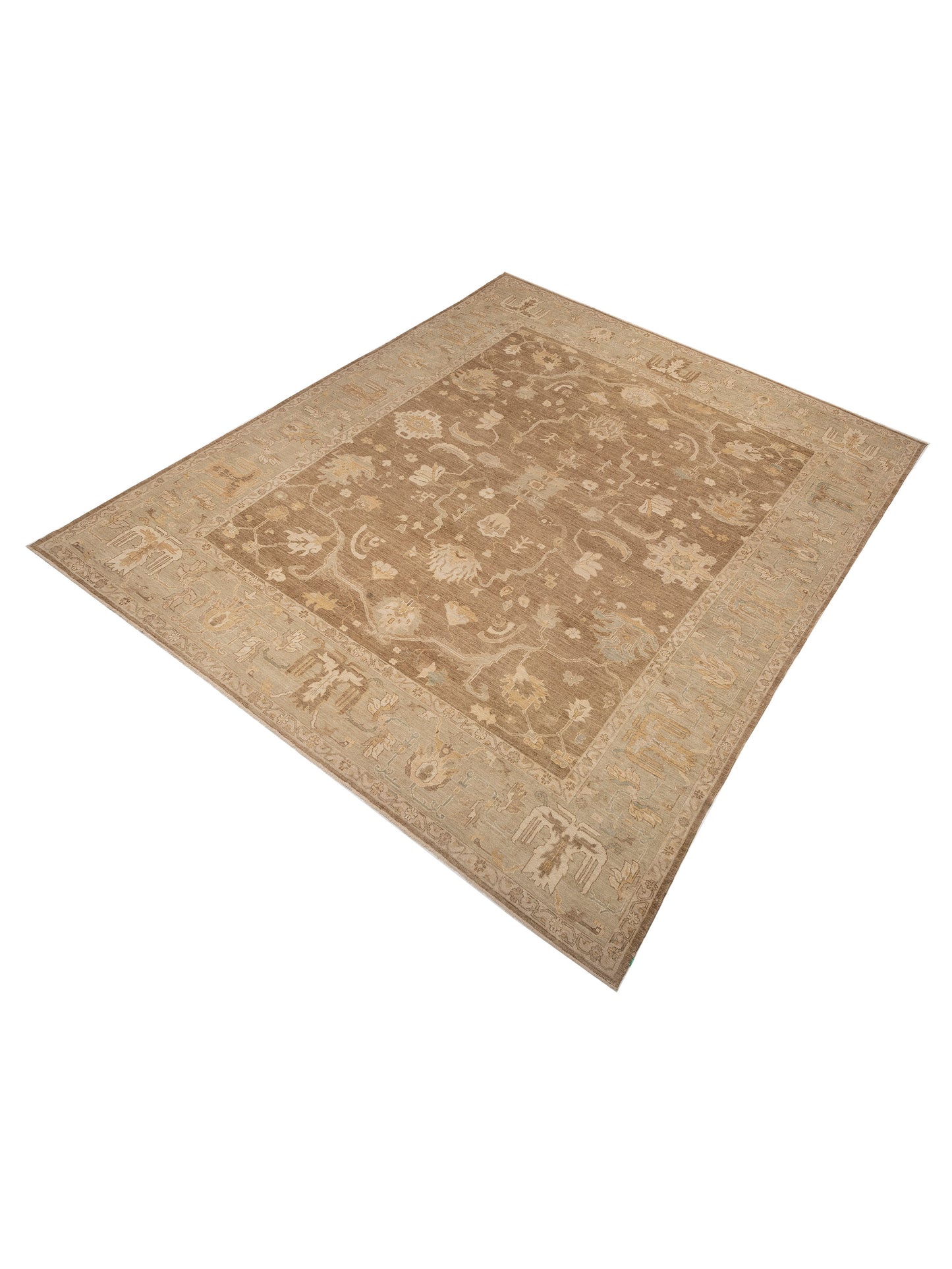 Angora Oushak 129084 Brown Green 14.8x17.7 Hand Knotted Rug