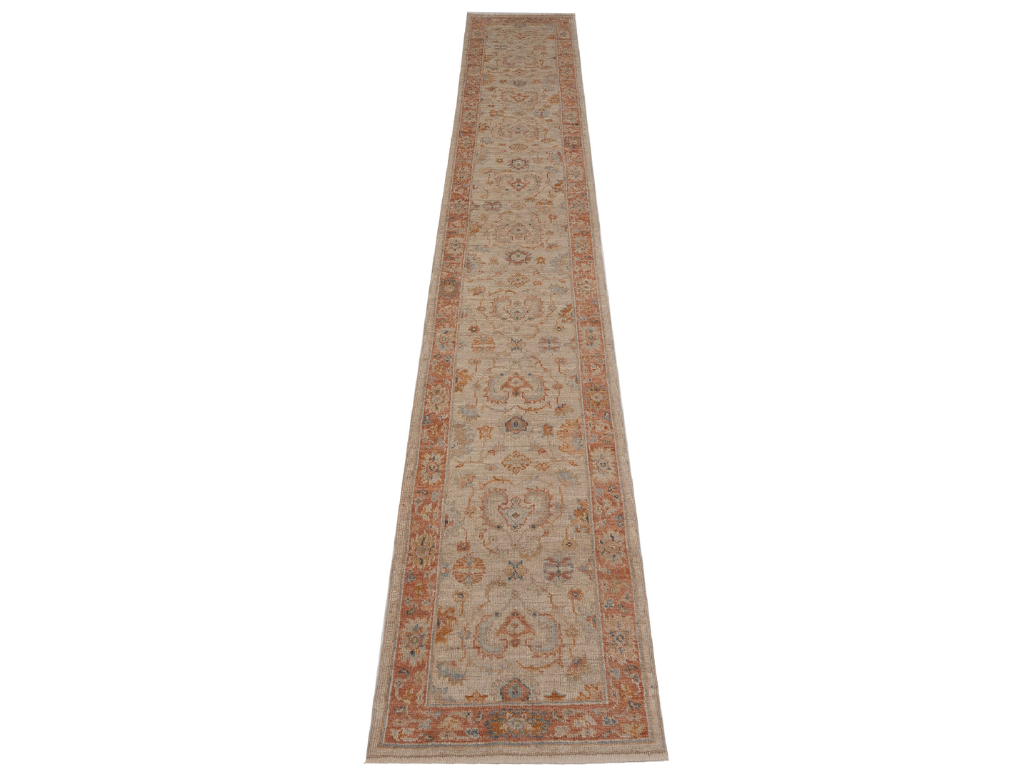 Angora Oushak 149598 Ivory Rust 2.6x15.4 Hand Knotted Rug
