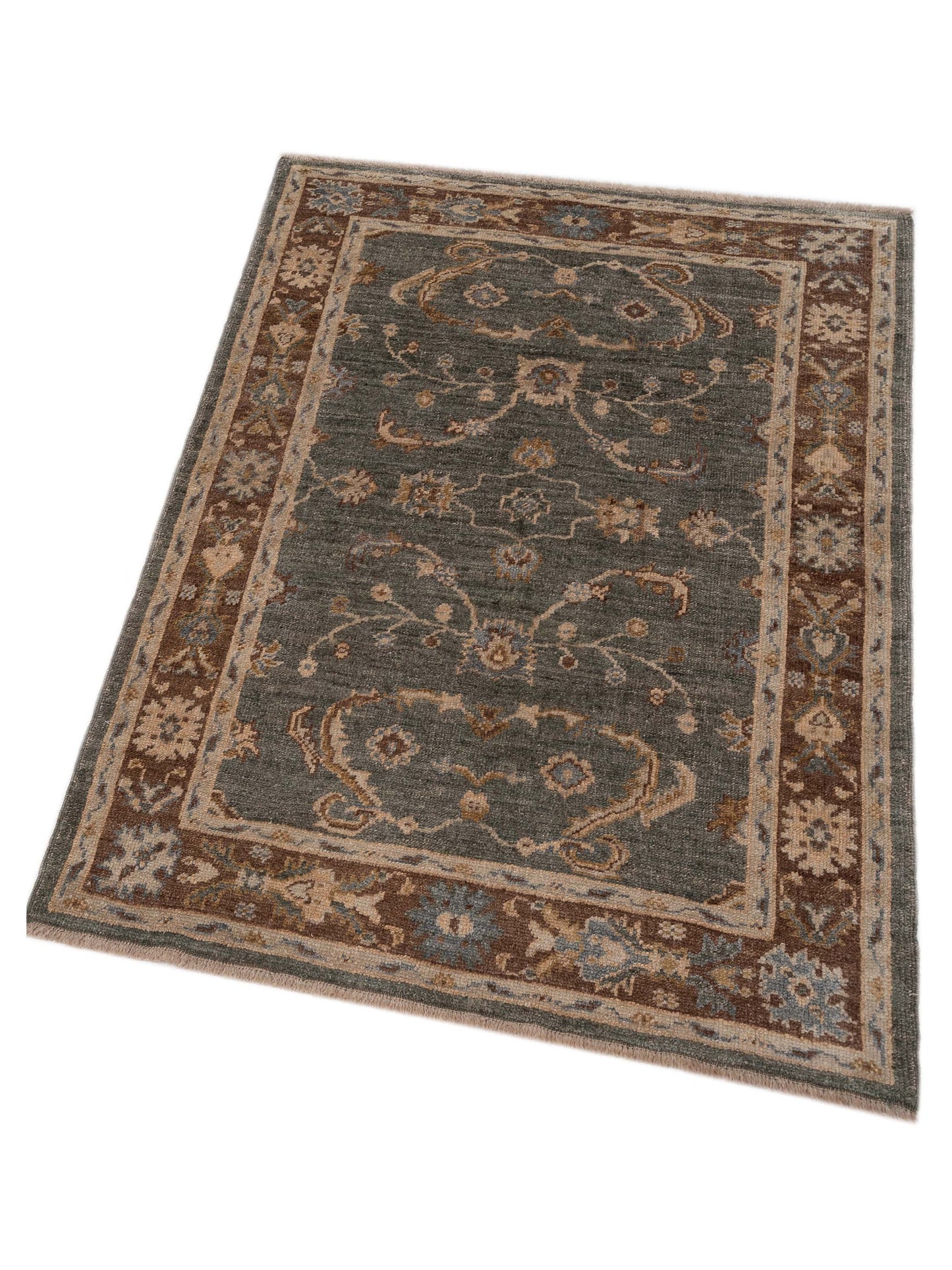 Angora Oushak 117573 Green Brown 4.1x5.5 Hand Knotted Rug