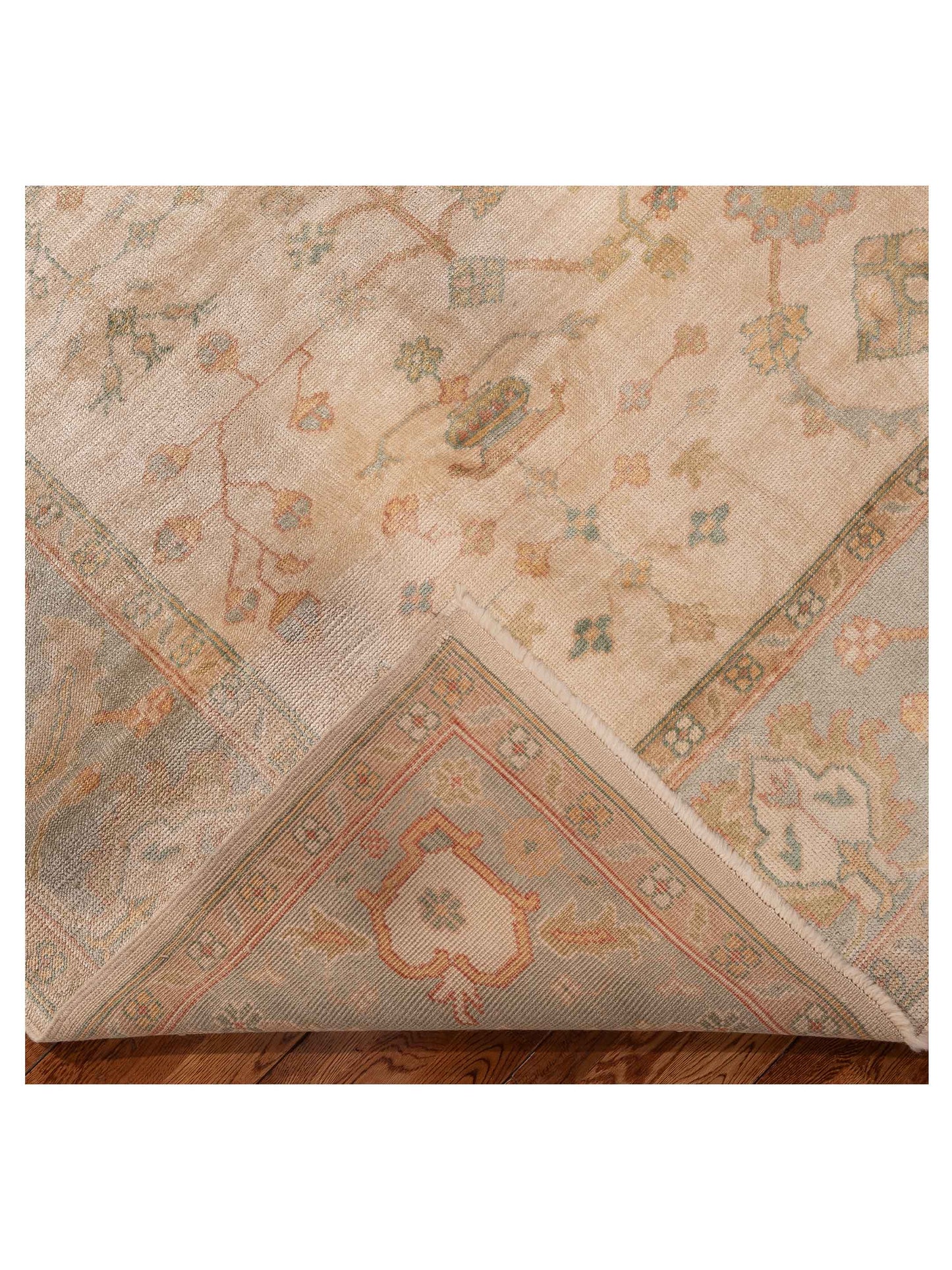 Angora Oushak 147762 Ivory Green 9.6x11.2 Hand Knotted Rug