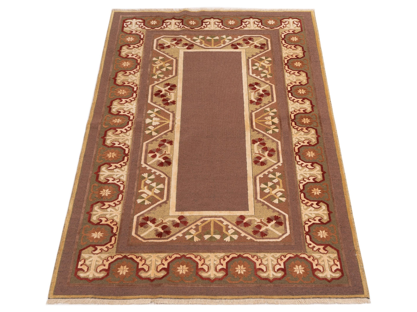 Milas 146213 Brown Green 5.3x8.3 Hand Knotted Rug