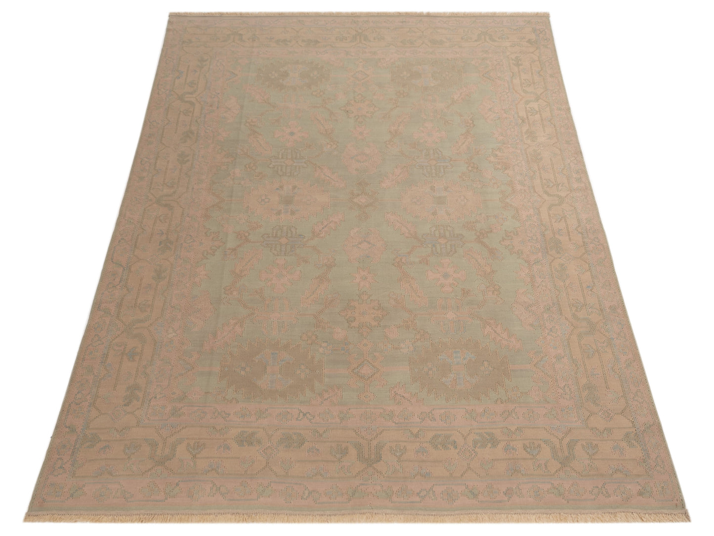 Transilvanian Kilim 65747 Green Cream 7.10x10.8 Hand Woven Rug
