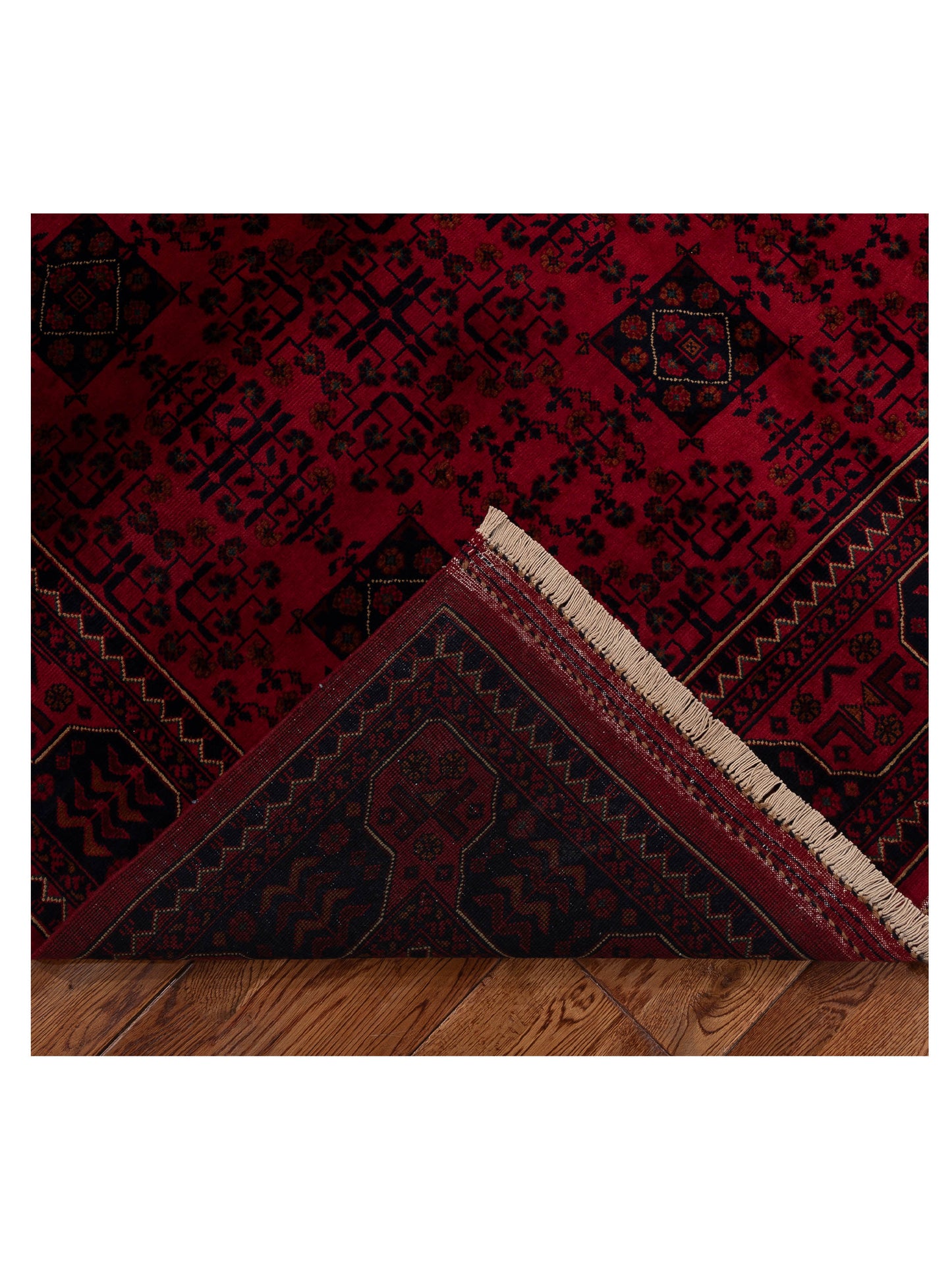 Afghan Belcik 153577 Red Navy 5.9x8.2 Hand Knotted Rug