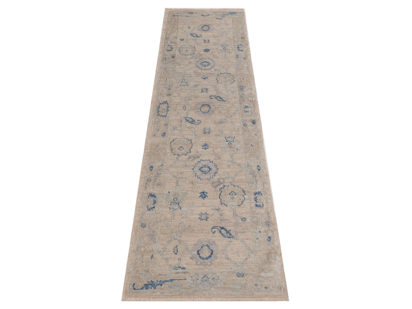 Angora Oushak 150373 Ivory Brown 2.9x9.9 Hand Knotted Rug
