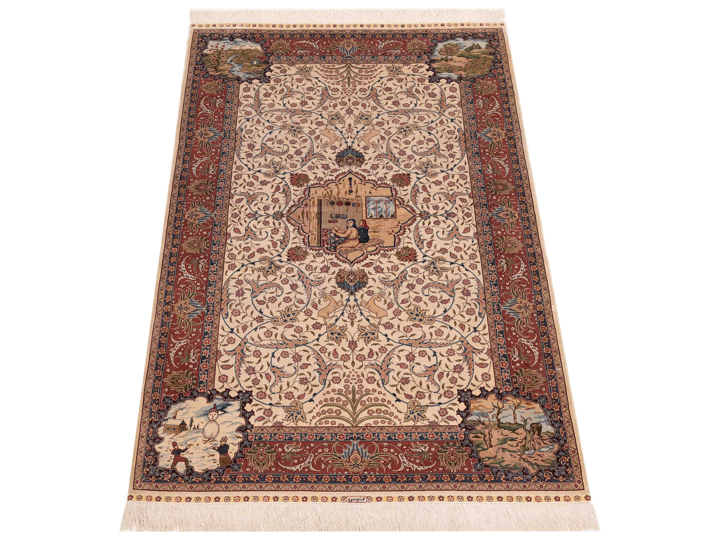 Pure Silk 125286 Ivory Pink 3.1x5.1 Hand Knotted Rug