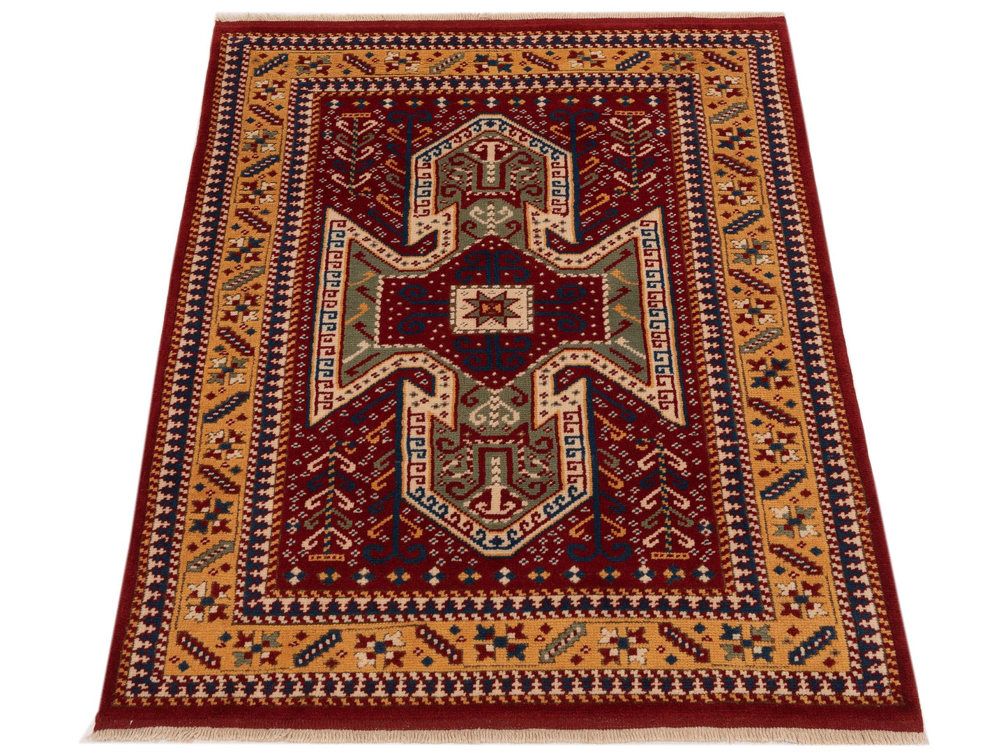 Turkish Shirwan 148347 Red Gold 4.2x5.11 Hand Knotted Rug