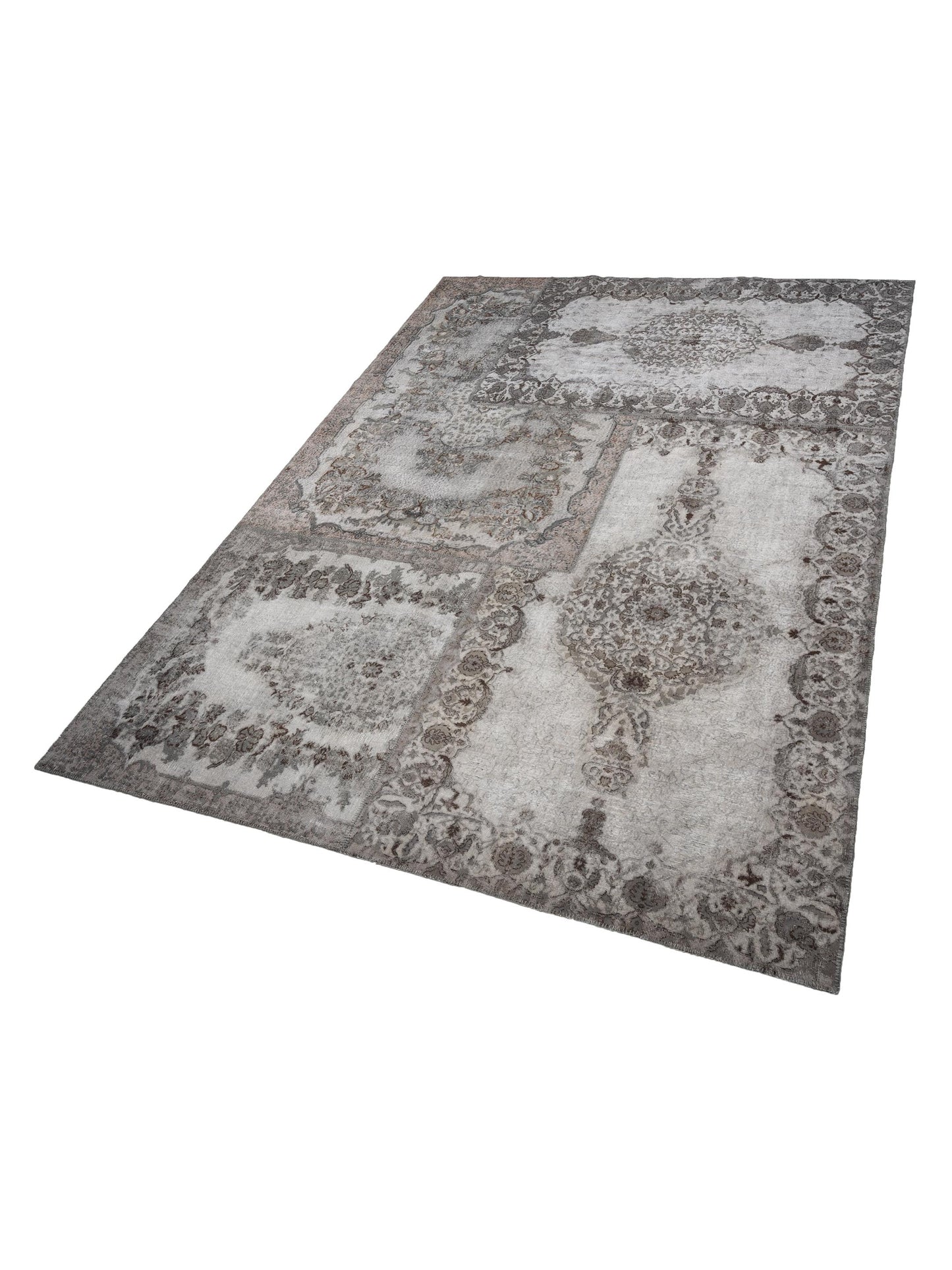 Turkish Vestige Patchwork 130963 Gray 11.6x15.5 Hand Knotted Rug
