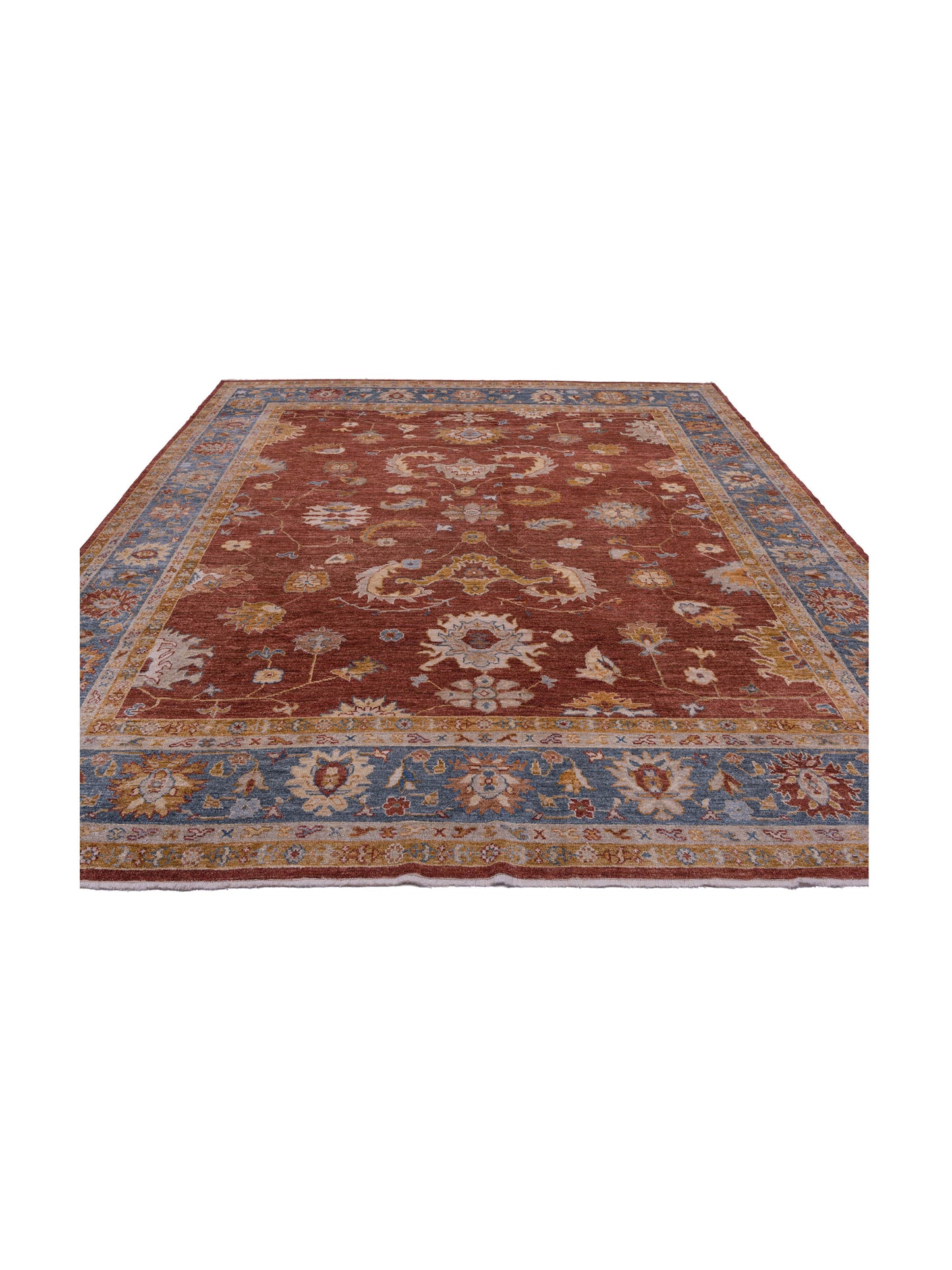 Angora Oushak 144473 Red Teal Blue 12.7x14.10 Hand Knotted Rug