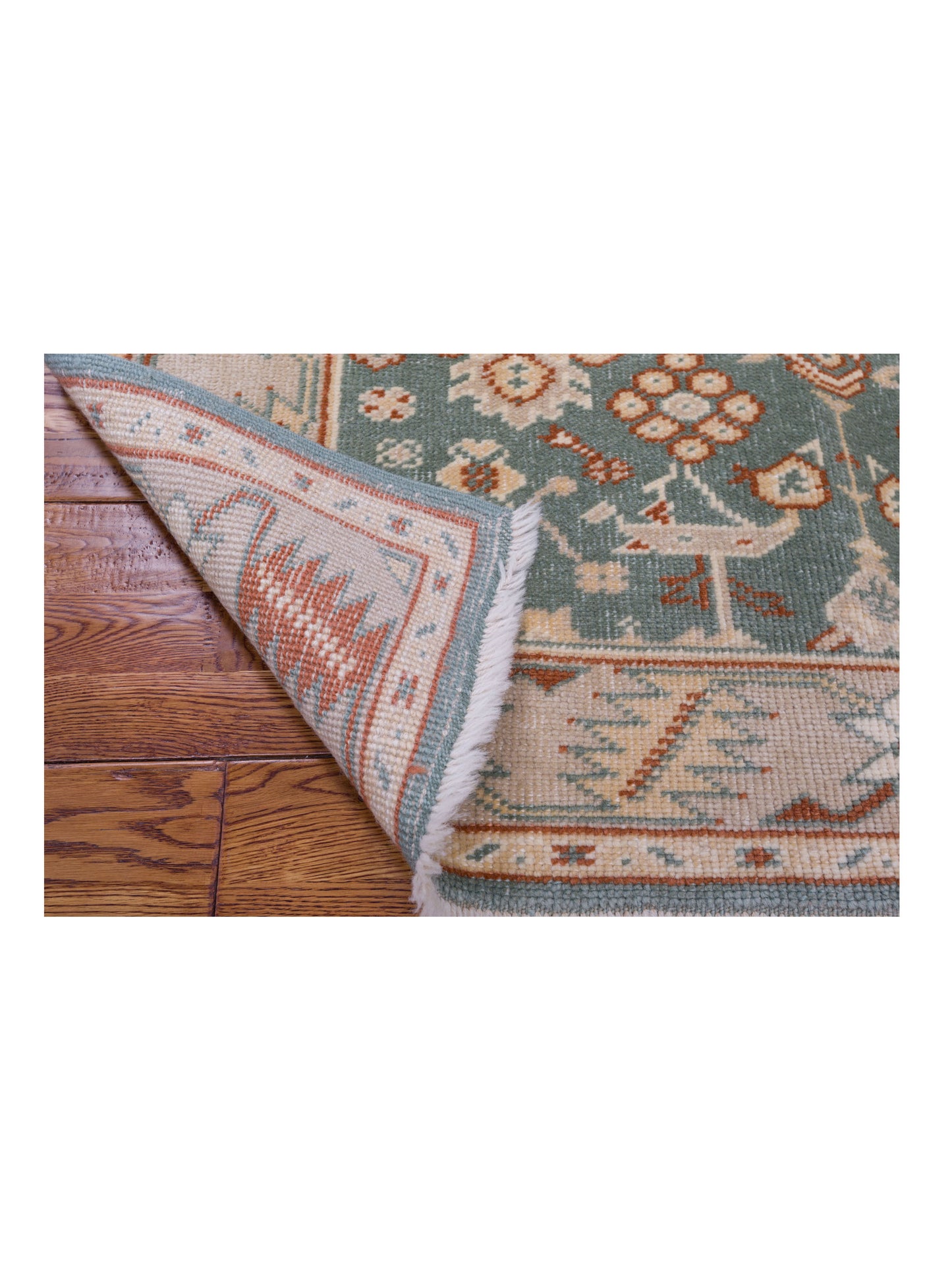 Anadol Oushak 129724 Green Camel 4.2x5.5 Hand Knotted Rug