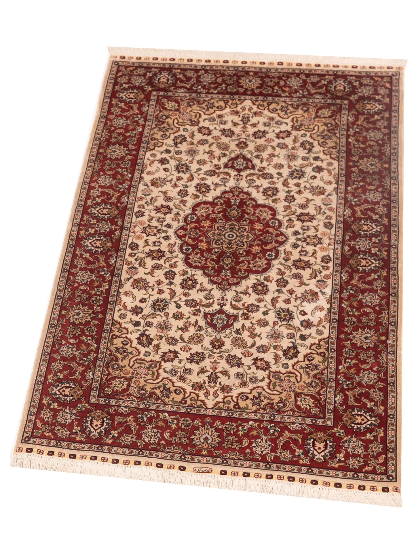 Pure Silk 98274 Ivory Red 2.4x4 Hand Knotted Rug