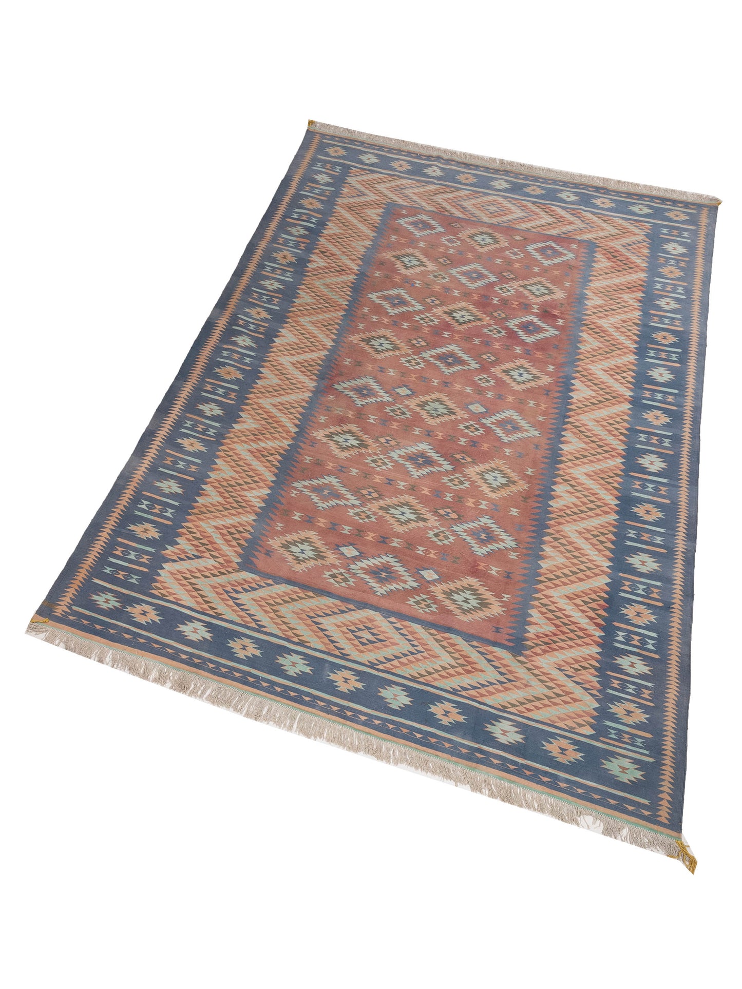 Old Afghan Dhurrie 902774 Pink Blue 9.11x13.2 Hand Woven Rug