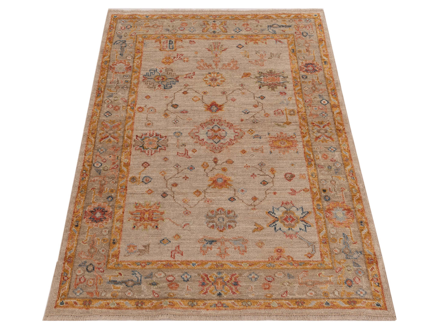 Angora Oushak 150367 Beige Brown 4x6.1 Hand Knotted Rug