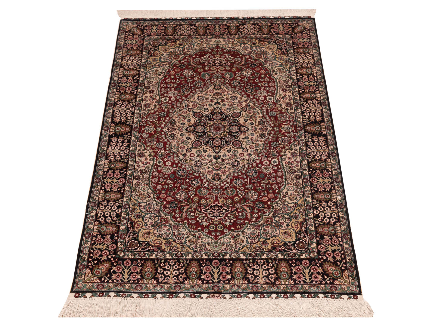 Pure Silk 120744 Red Black 2.7x4 Hand Knotted Rug