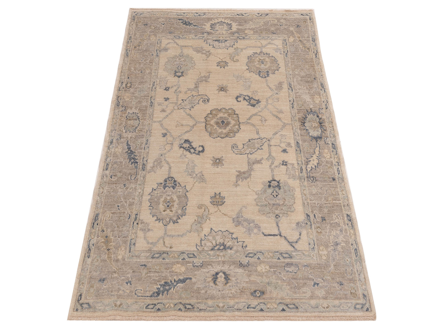 Angora Oushak 150427 Ivory Brown 5x6.10 Hand Knotted Rug