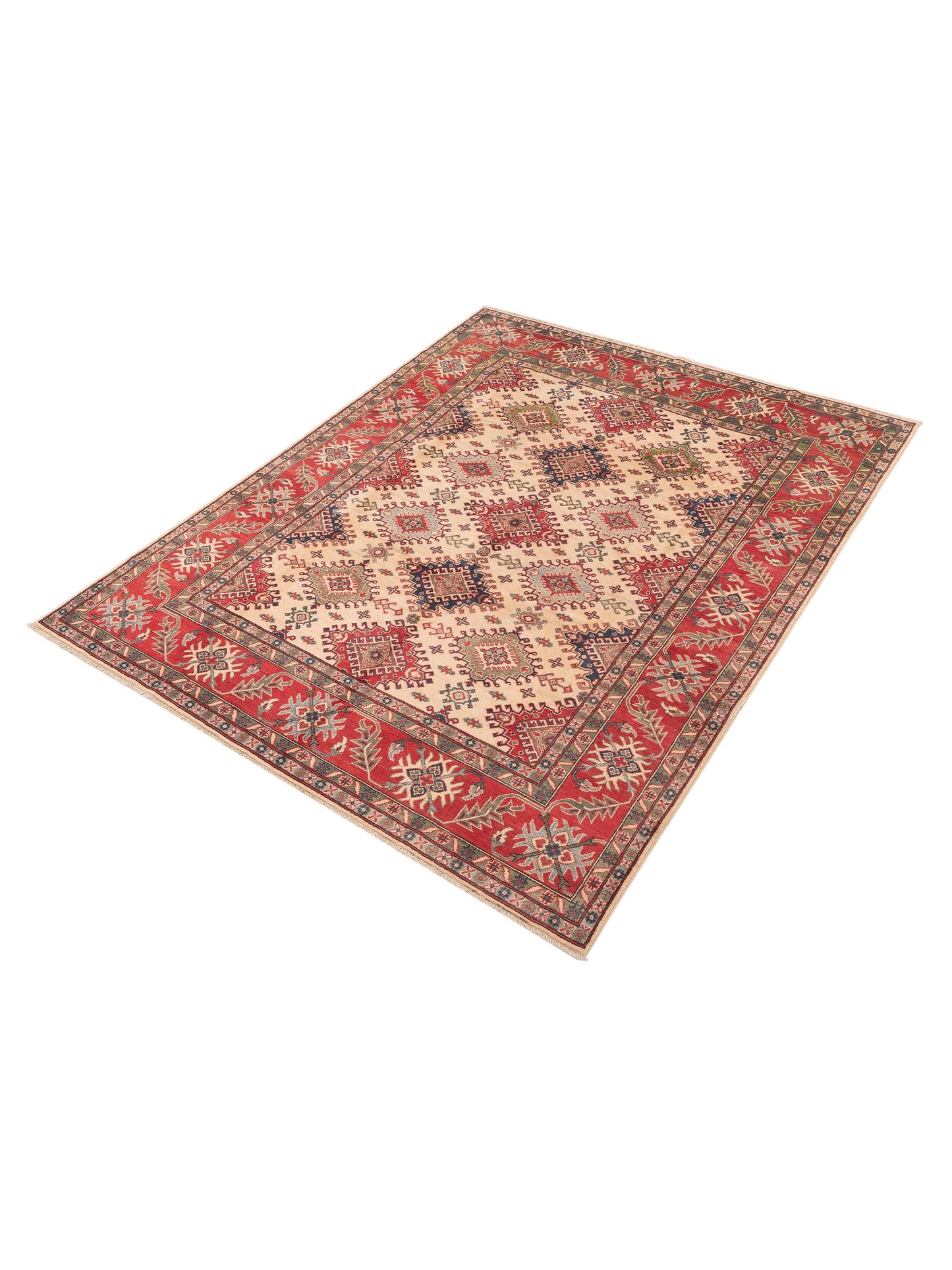 Kazak 151314 Ivory Red 7.10x9.11 Hand Knotted Rug