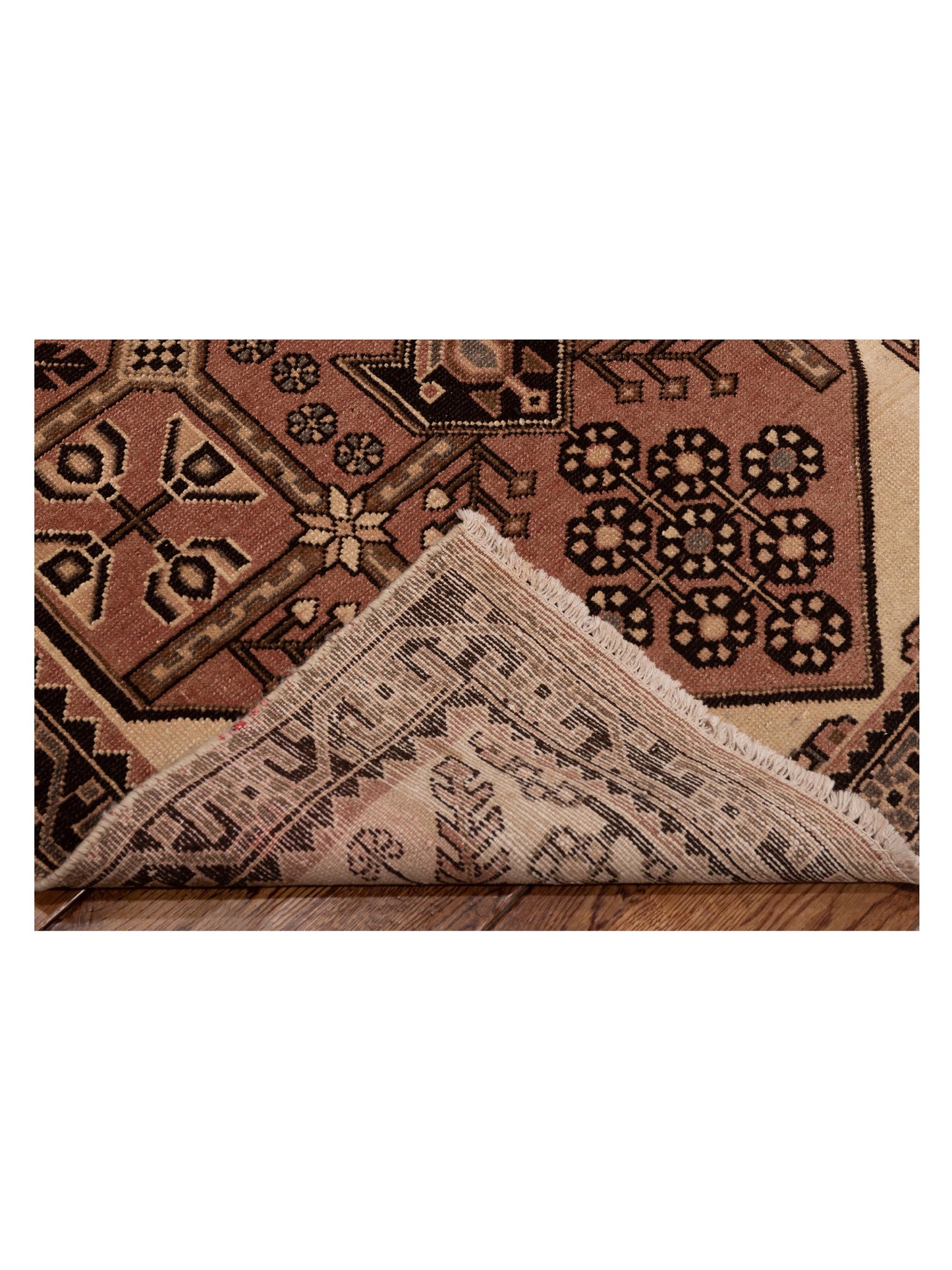 Persian 147666 Pink Brown 3.5x9.6 Hand Knotted Rug