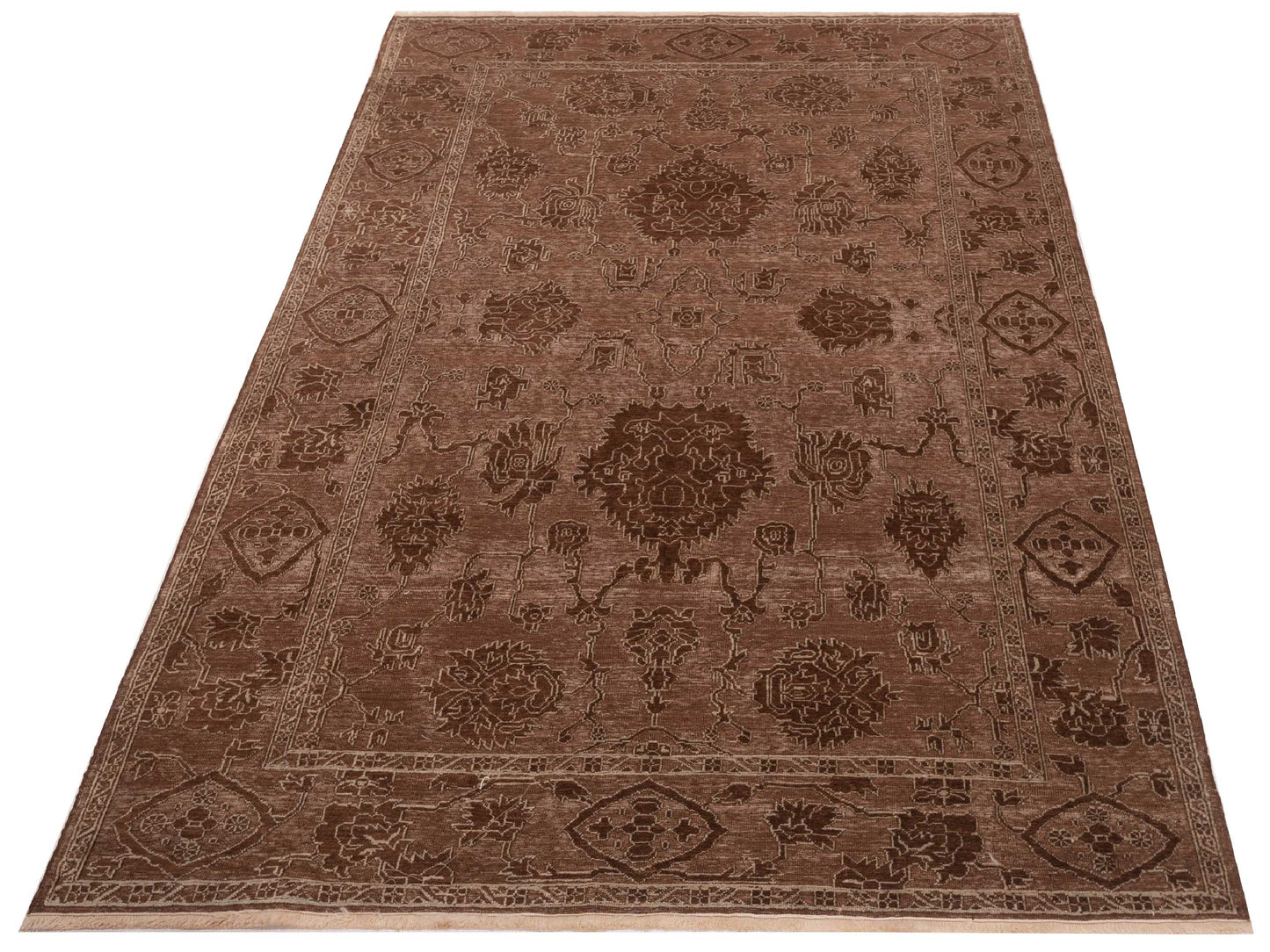 Defne Jade Brown Ice Blue 6.7x9.6 Hand Knotted Rug
