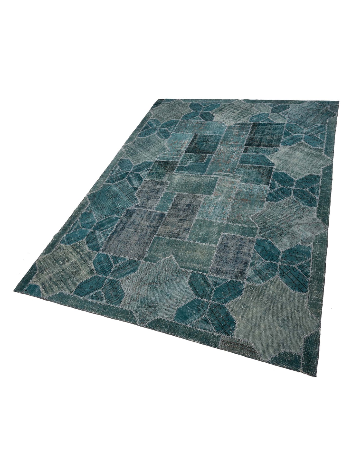 Turkish Vestige Patchwork 108894 Green 10.9x14.9 Hand Knotted Rug