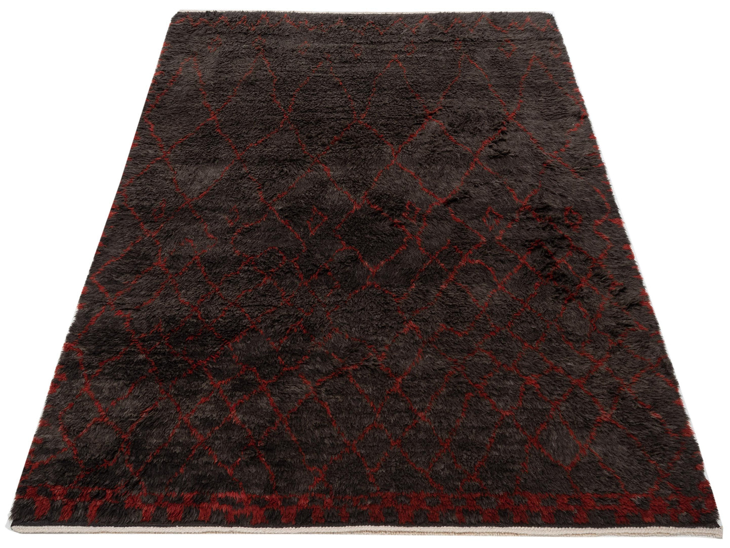 Berber Aspendos Charcoal Red 8x9.5 Hand Knotted Rug