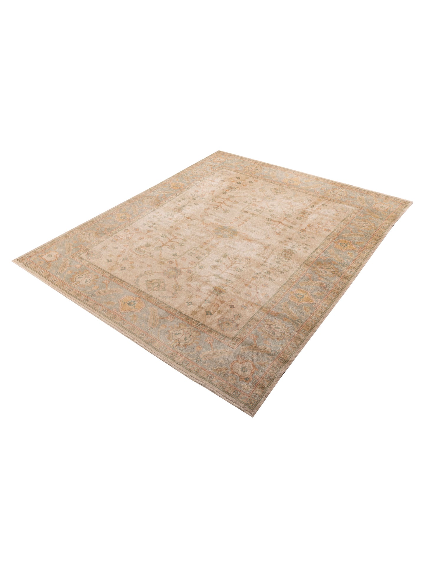 Angora Oushak 147762 Ivory Green 9.6x11.2 Hand Knotted Rug