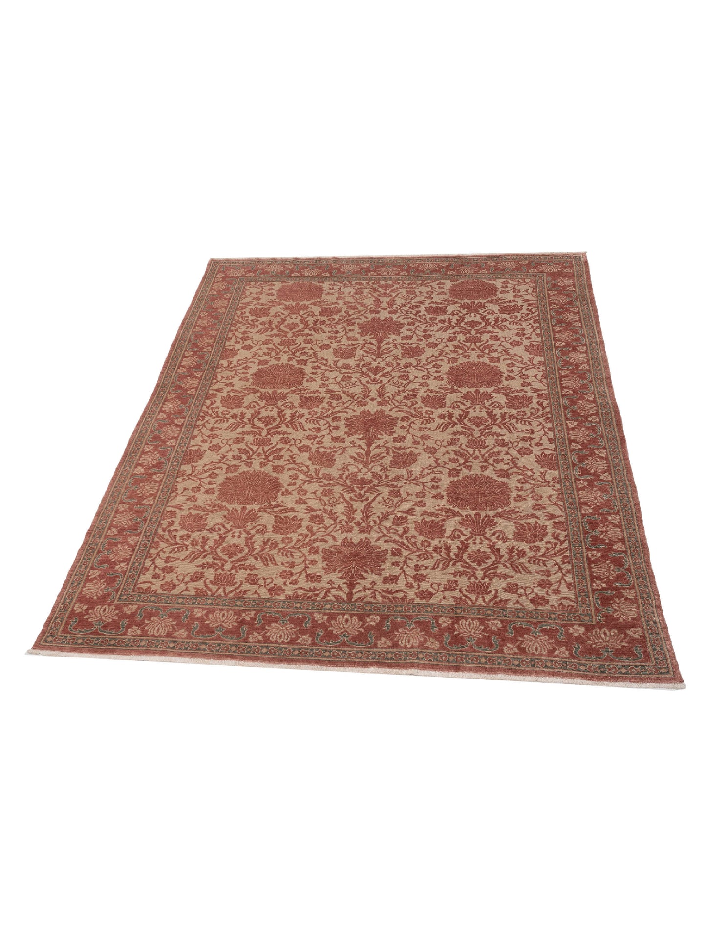 Turkish Elvan 97429 Cream Pink 9.5x11.2 Hand Knotted Rug