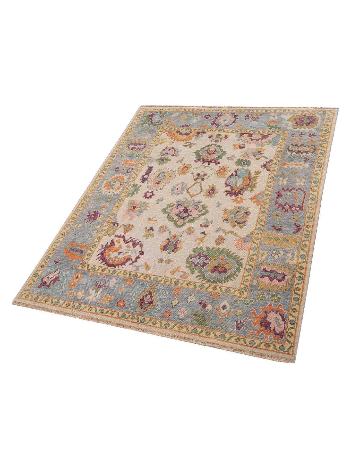 Oushak Shah 146793 Ivory Silver 7.10x9.10 Hand Knotted Rug