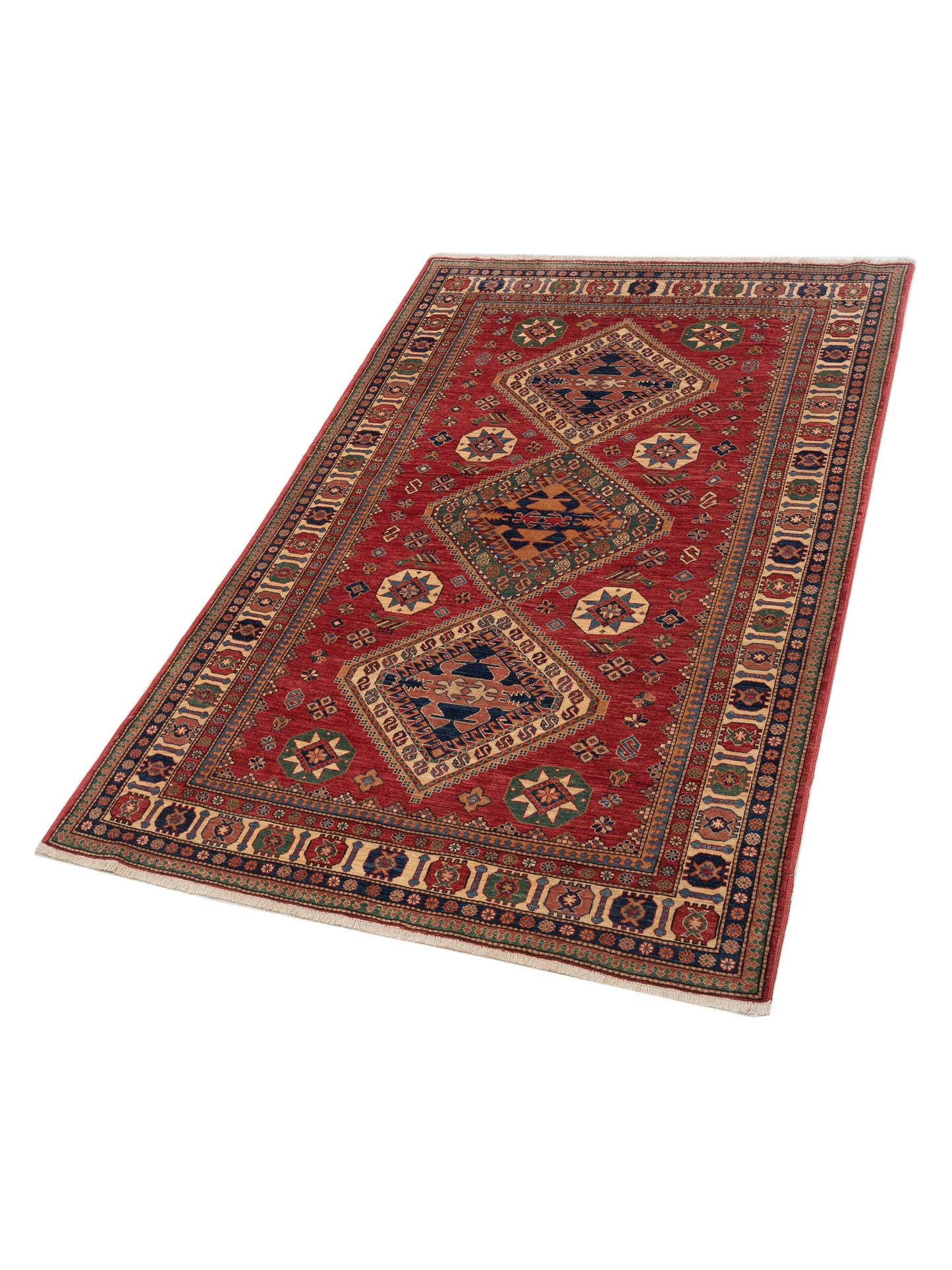 Artisan Kazak 146081 Red Ivory 5.7x8.3 Hand Knotted Rug
