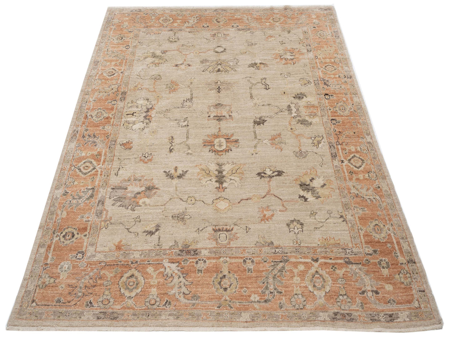 Angora Oushak 147018 Ivory Rust 8x9.9 Hand Knotted Rug