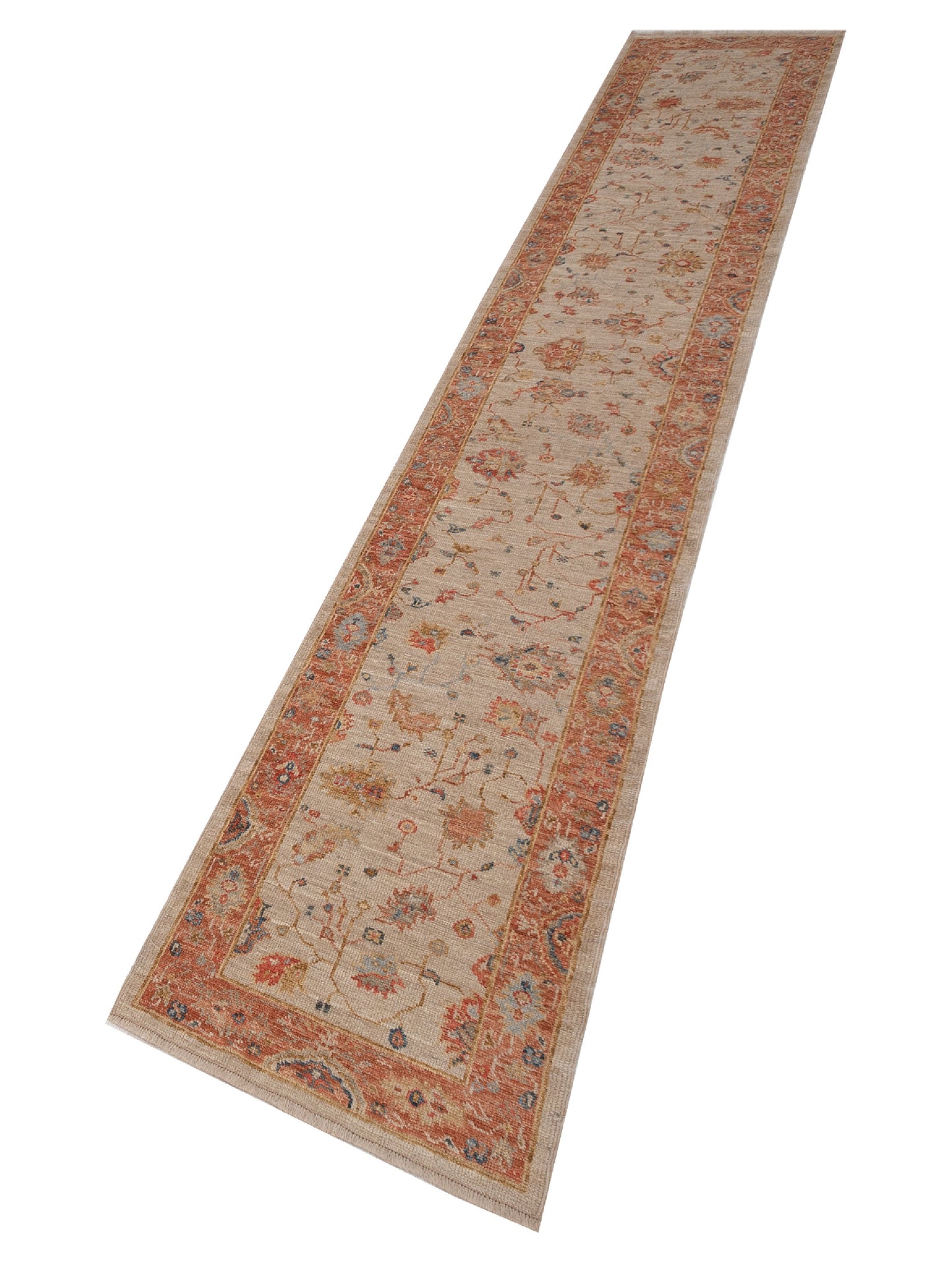 Angora Oushak 149512 Ivory Rust 2.6x15.3 Hand Knotted Rug