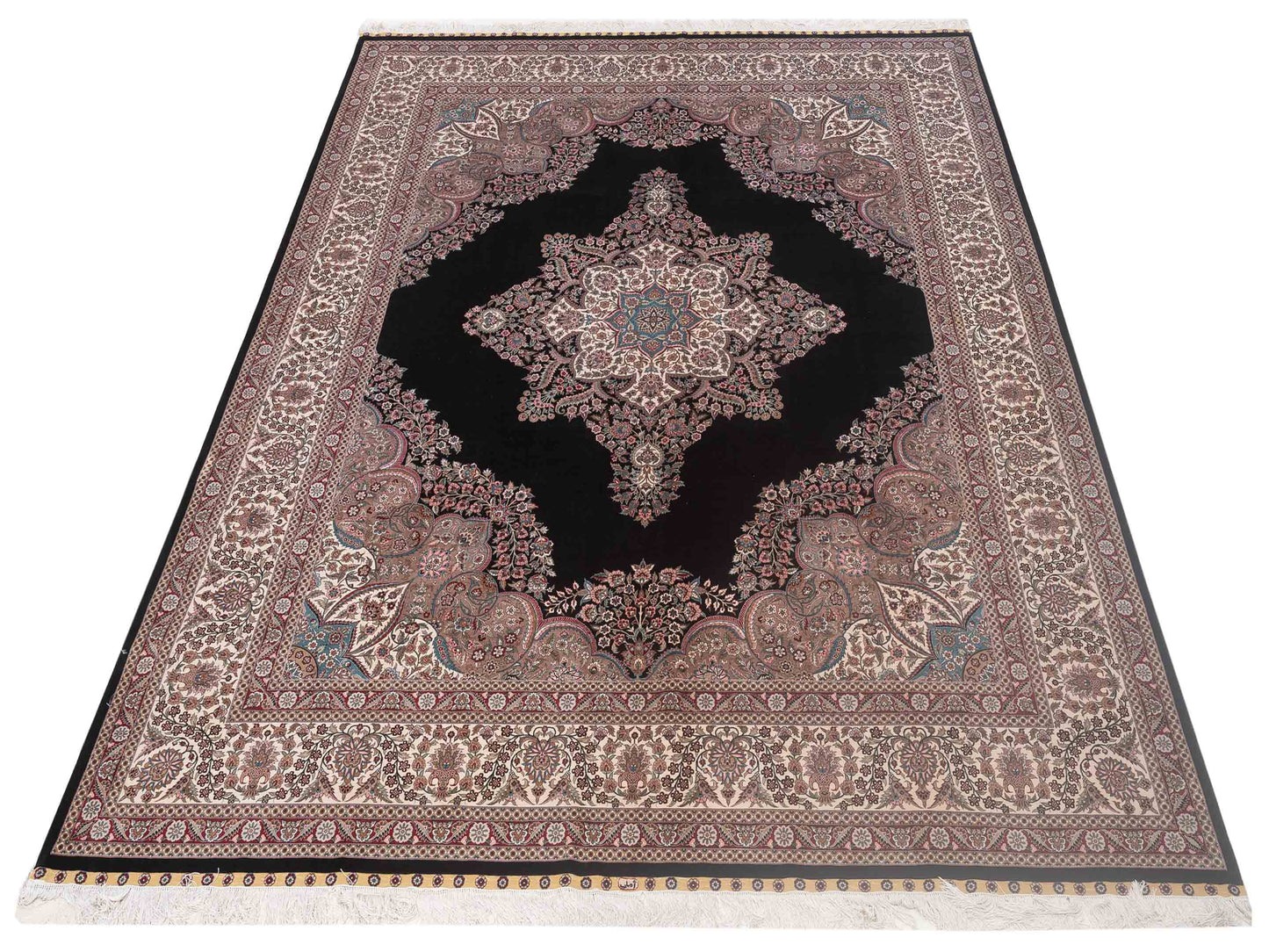 Pure Silk 111769 Black Ivory 8.2x10.1 Hand Knotted Rug