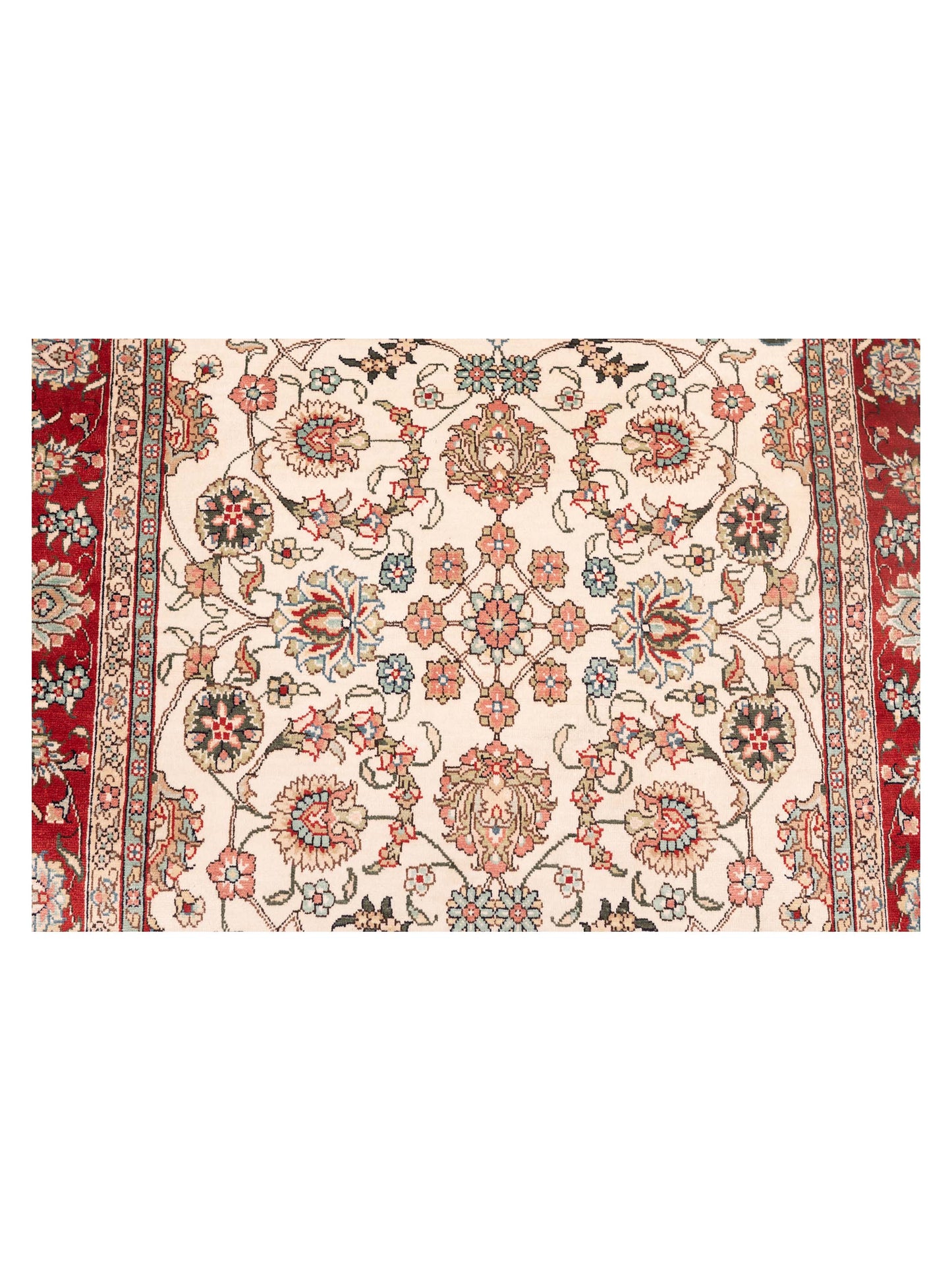 Pure Silk 118054 Ivory Red 2.7x6.1 Hand Knotted Rug