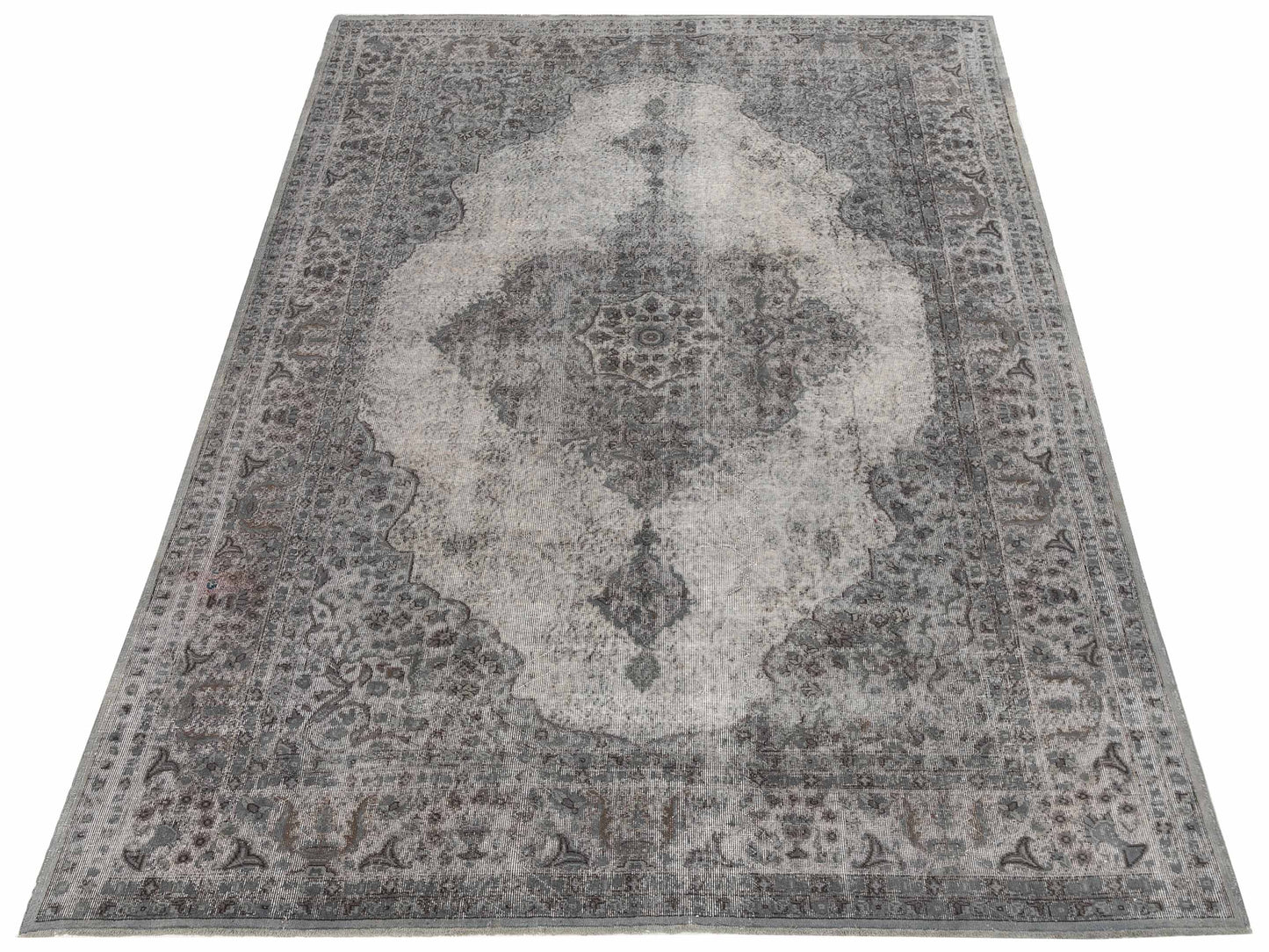 Vintage 120962 Gray 9.2x12.6 Hand Knotted Rug