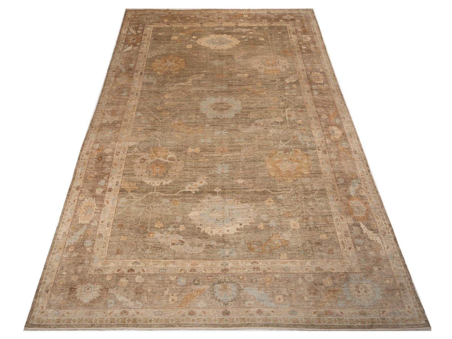 Angora Oushak 130288 Green Brown 14.3x21.1 Hand Knotted Rug