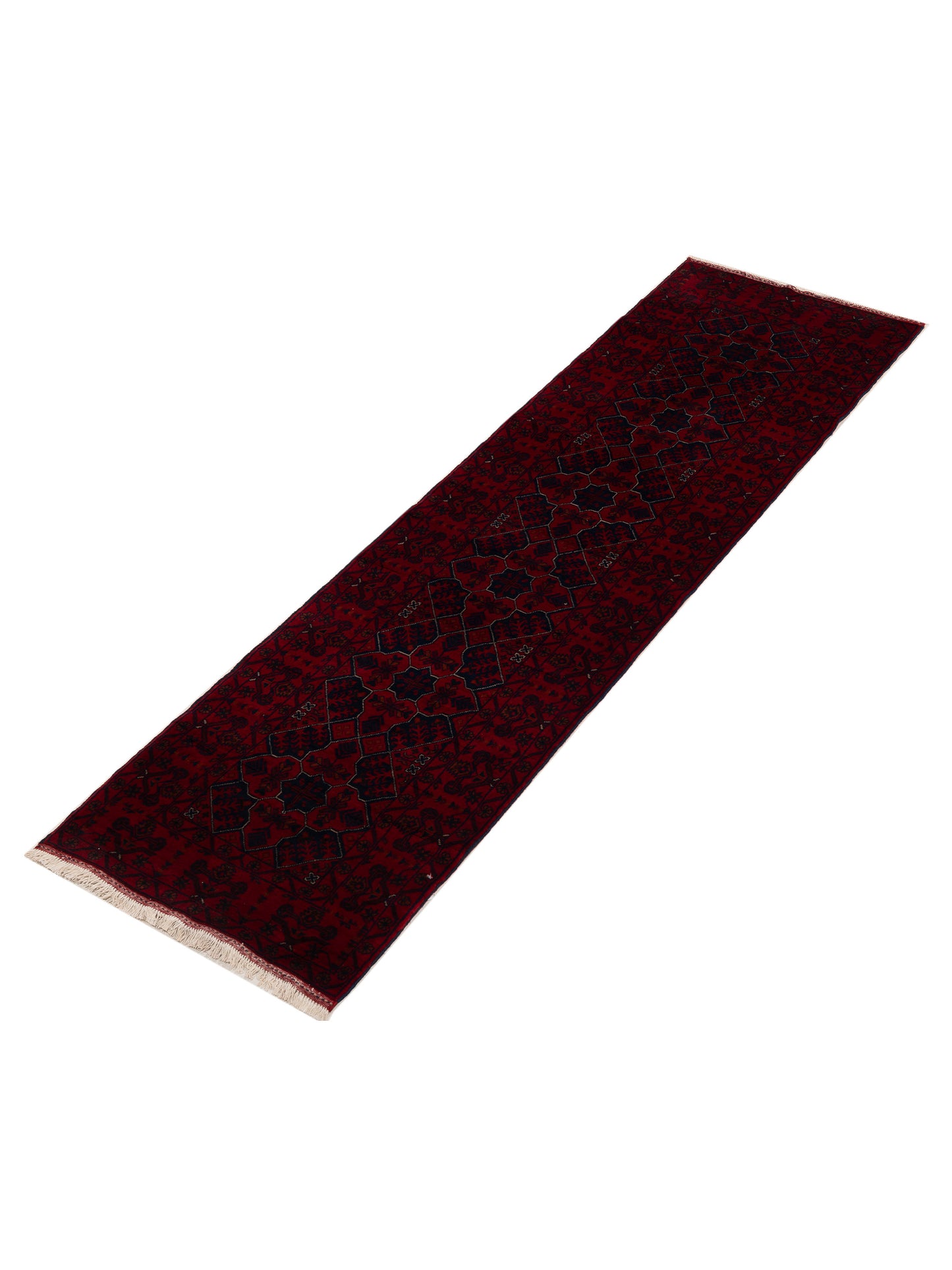 Afghan Belcik 152059 Navy Red 2.5x8.8 Hand Knotted Rug