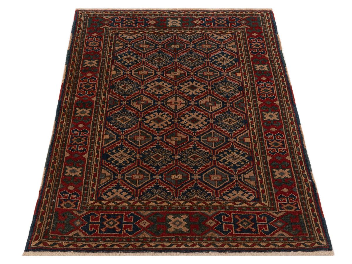 Turkish Shirwan 71682 Blue Red 3.2x4.1 Hand Knotted Rug