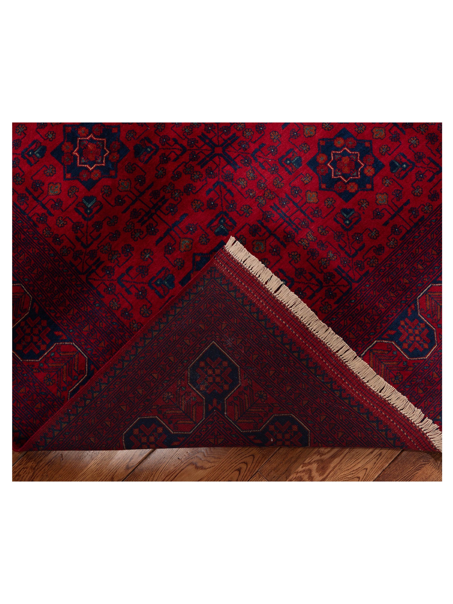 Afghan Belcik 152044 Red Navy 8.4x10.3 Hand Knotted Rug