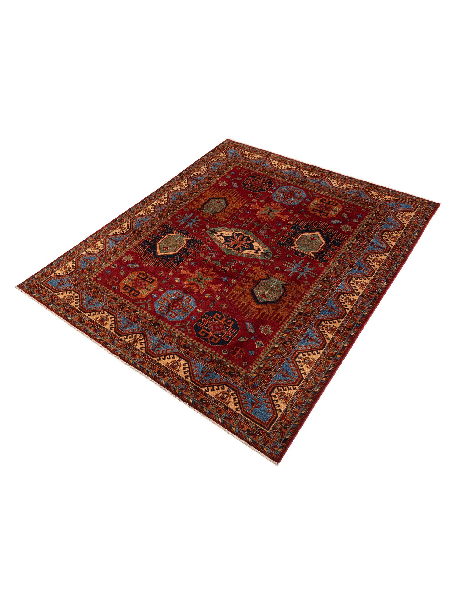 Artisan Kazak 151860 Red Blue 8.3x9.11 Hand Knotted Rug