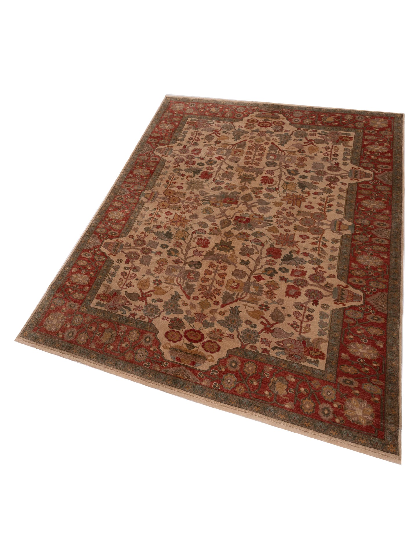 Antique Loom 147379 Ivory Red 6.9x9.3 Hand Knotted Rug