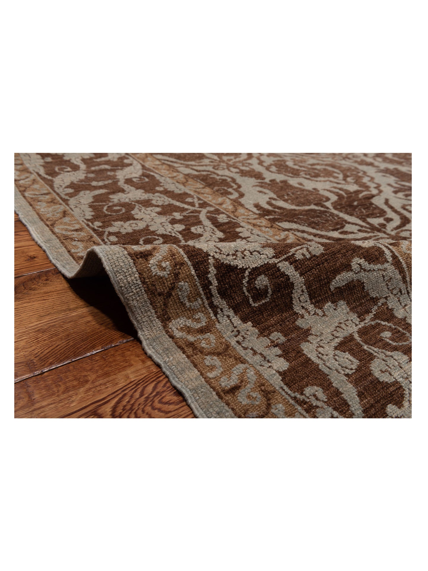 Defne Tulip Ice Blue Brown 8.6x10.1 Hand Knotted Rug