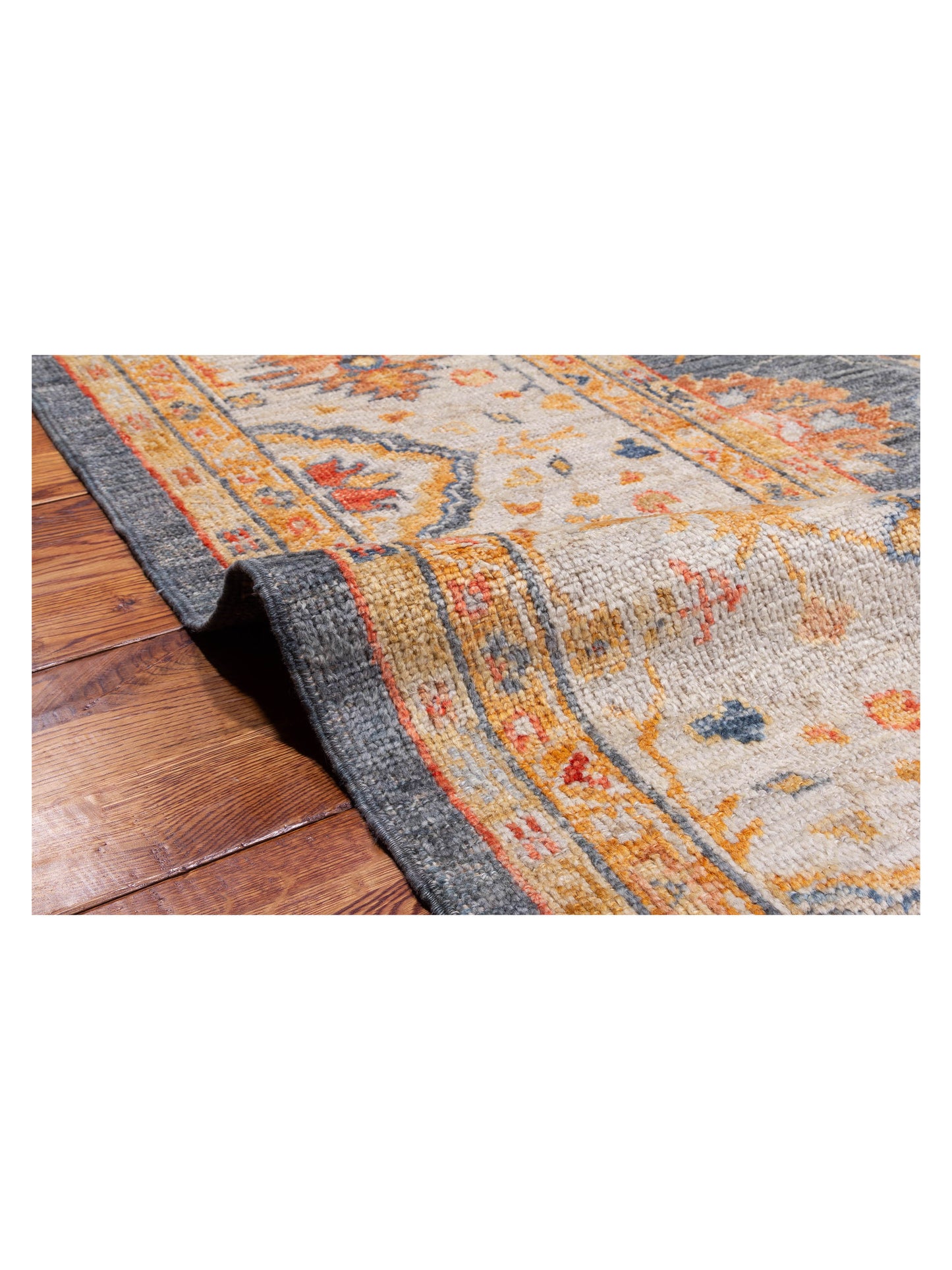 Angora Oushak 148170 Teal Blue Ivory 10.3x13.1 Hand Knotted Rug